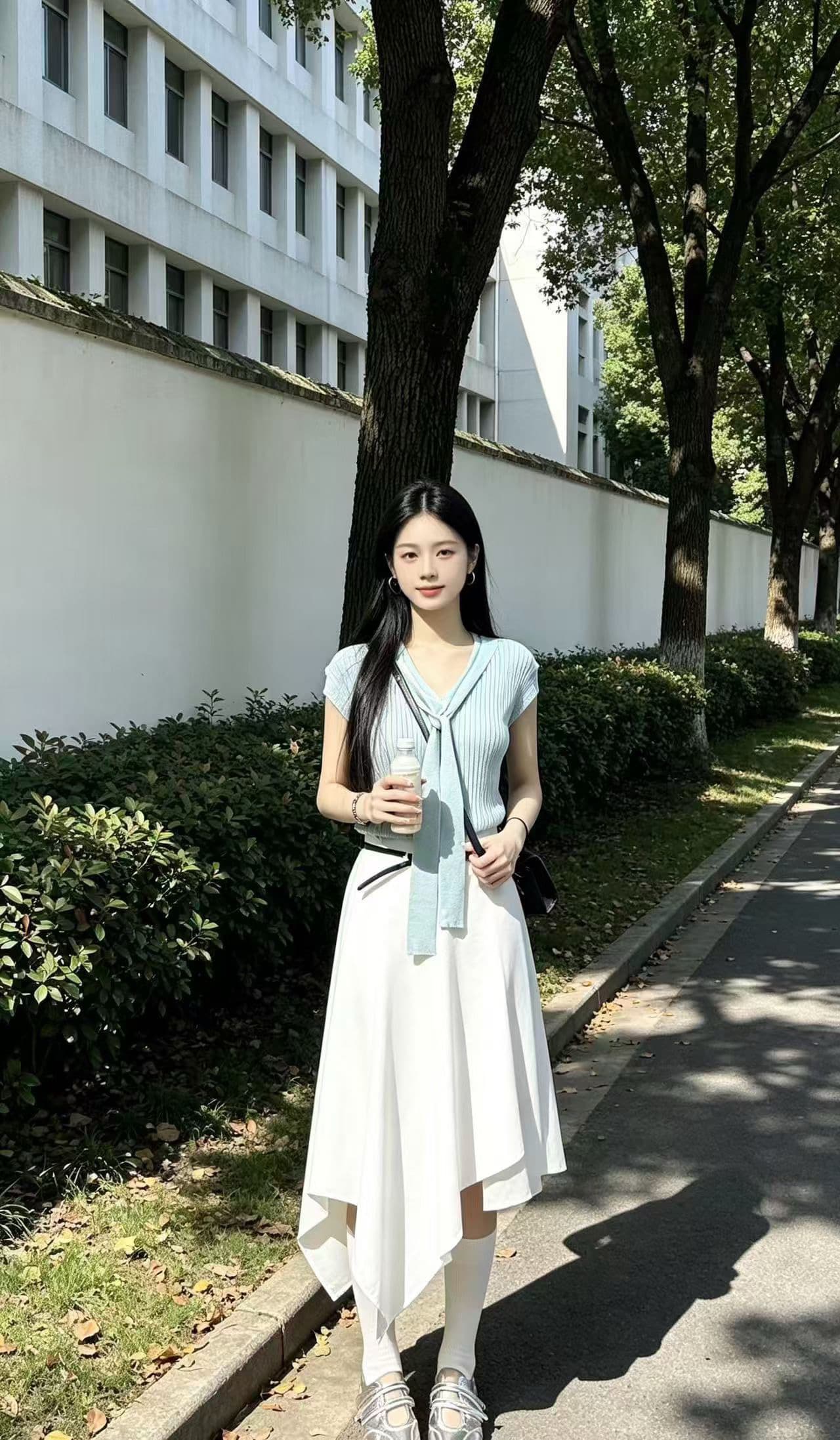 새로운 리본 V넥 니트 스웨터 풀오버 털 셔츠 몸매 가꾸기 맨위 여성 상세 이미지 4