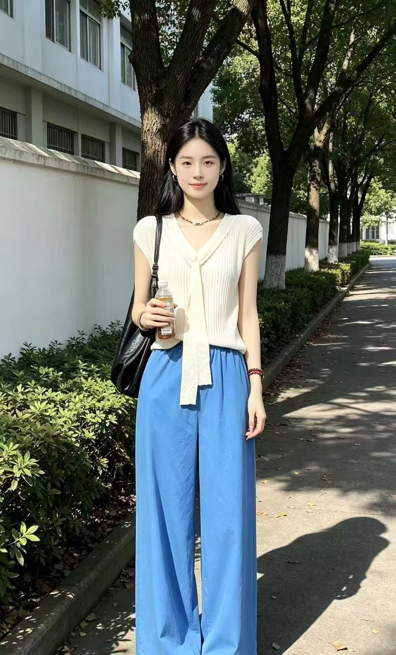 새로운 리본 V넥 니트 스웨터 풀오버 털 셔츠 몸매 가꾸기 맨위 여성 상세 이미지 8