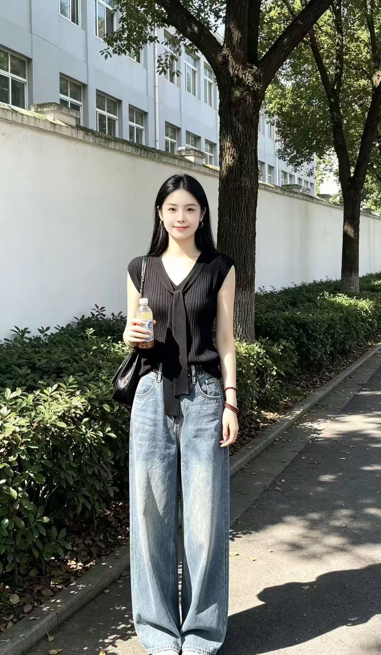 새로운 리본 V넥 니트 스웨터 풀오버 털 셔츠 몸매 가꾸기 맨위 여성 상세 이미지 9