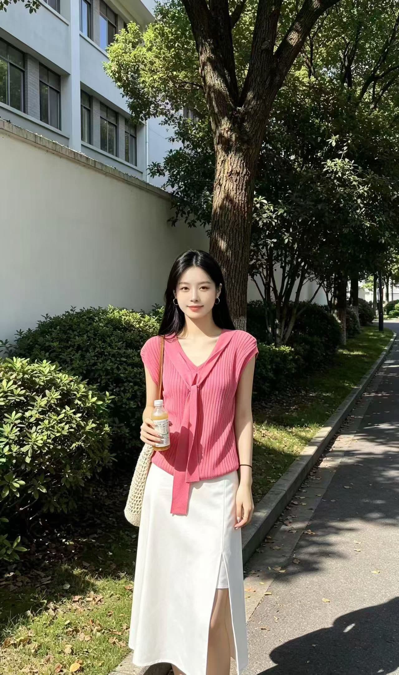 새로운 리본 V넥 니트 스웨터 풀오버 털 셔츠 몸매 가꾸기 맨위 여성 상세 이미지 10