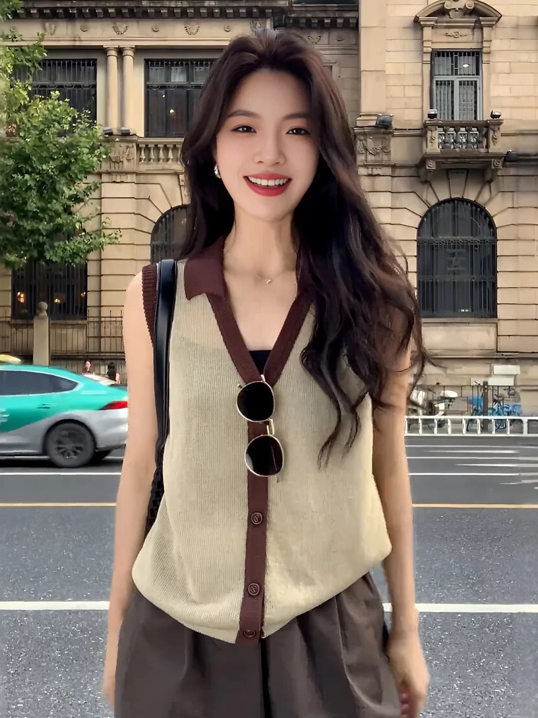 배색 폴로 칼라 얼음 실크 니트 조끼 여성 여름 외출용 2026 새로운 뒤로 홀로우 아웃 민소매 POLO 셔츠 맨위