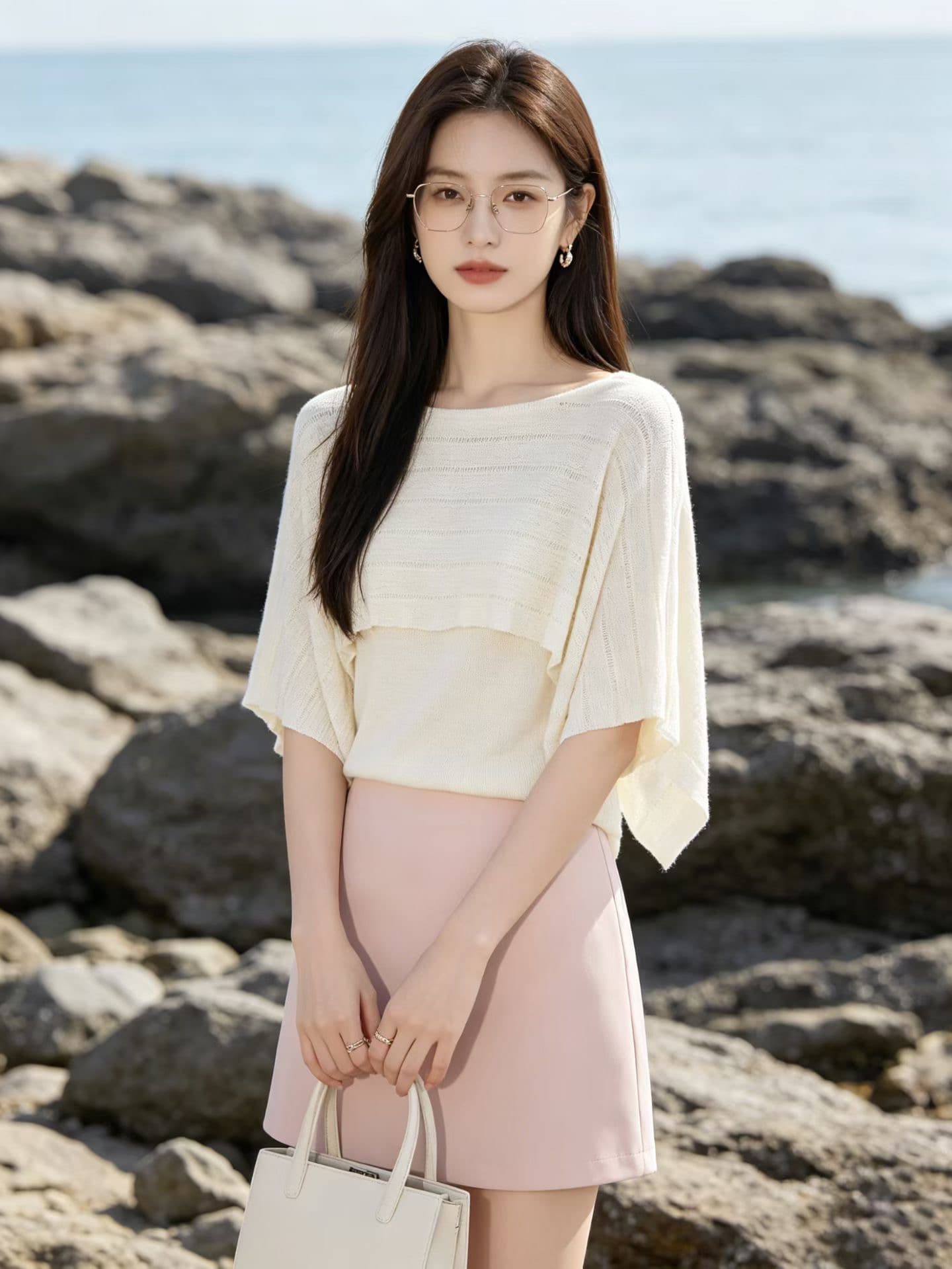 2026 연령 감소 여름 한 스타일 느긋한 바람 홀로우 아웃 니트 스웨터 숄 페이크 레이어드 프로 피부 통기성 슬림해 보이는 맨위 이미지 2