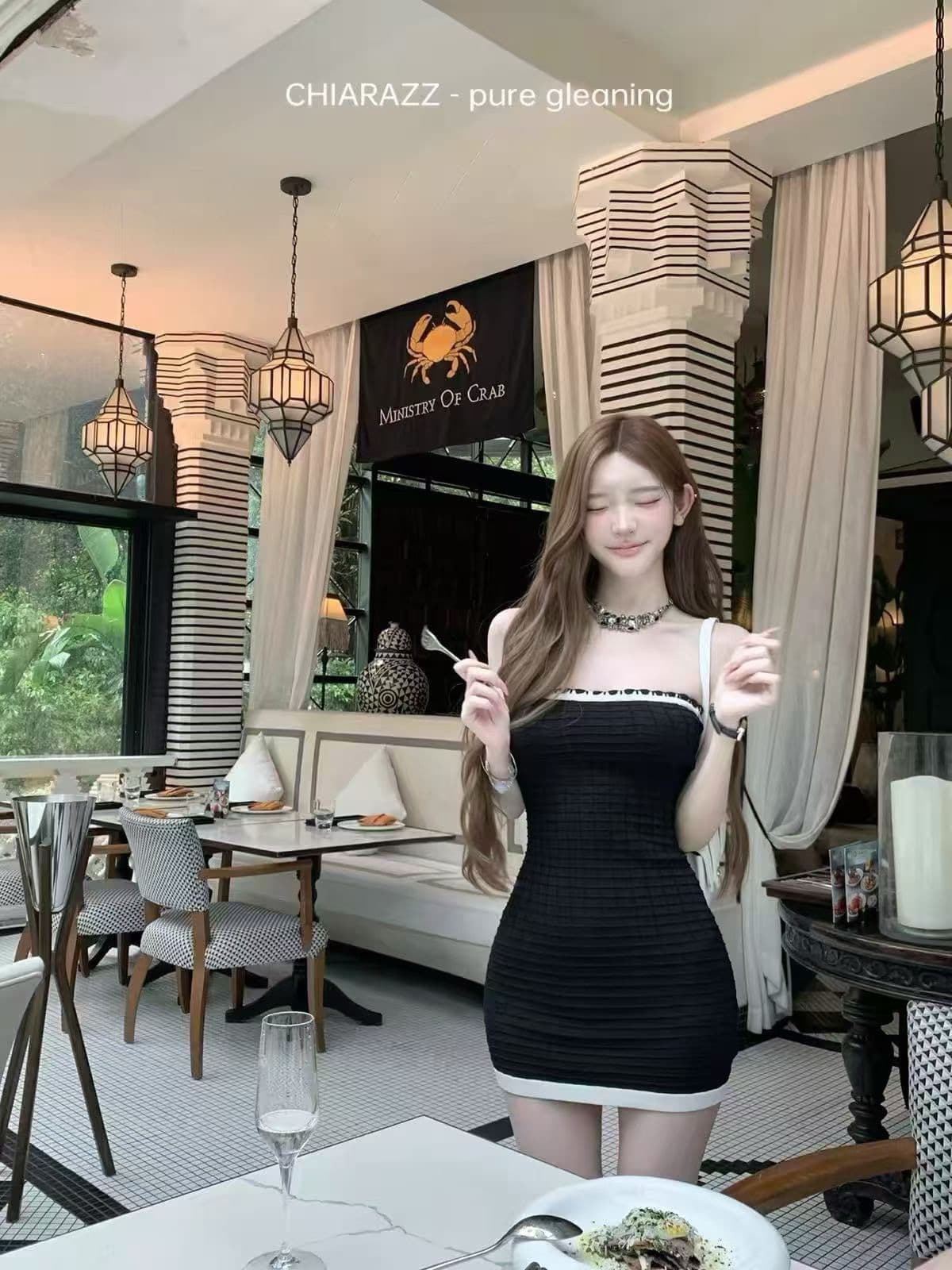 검정색 민소매 튜브탑 여성 드레스 여름 섹시함 핫걸 니트 원피스 몸매 가꾸기 슬림해 보이는 고급 센스 타이트 스커트 미니 스커트 상세 이미지 1