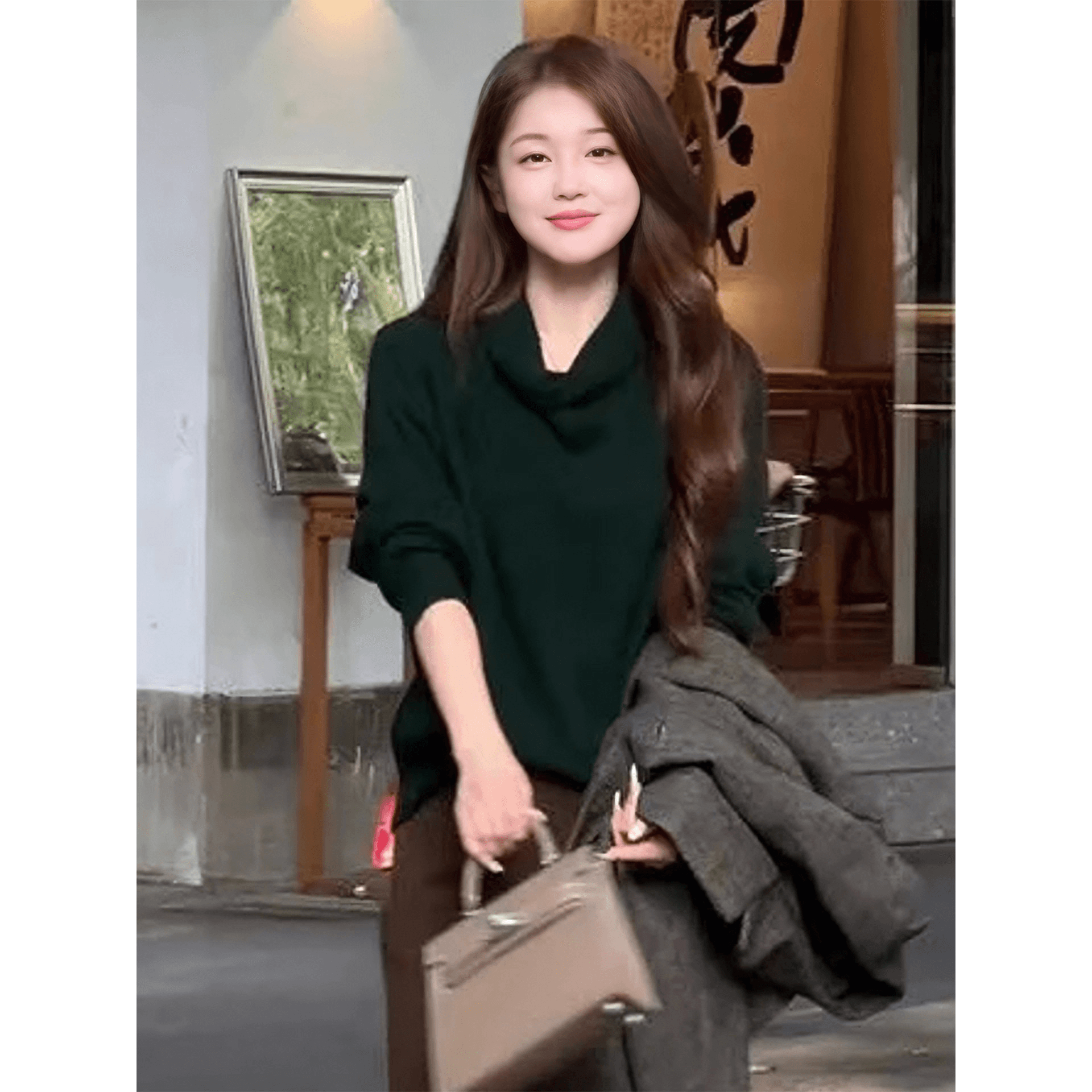 흔들다 칼라 부드러운 찹쌀 만나는 스웨터 여자 가을과 겨울 2026 새로운 인사이드 가져 가라. 수 있습니다. 외출용 느긋한 고급 센스 니트 맨위 이미지 5