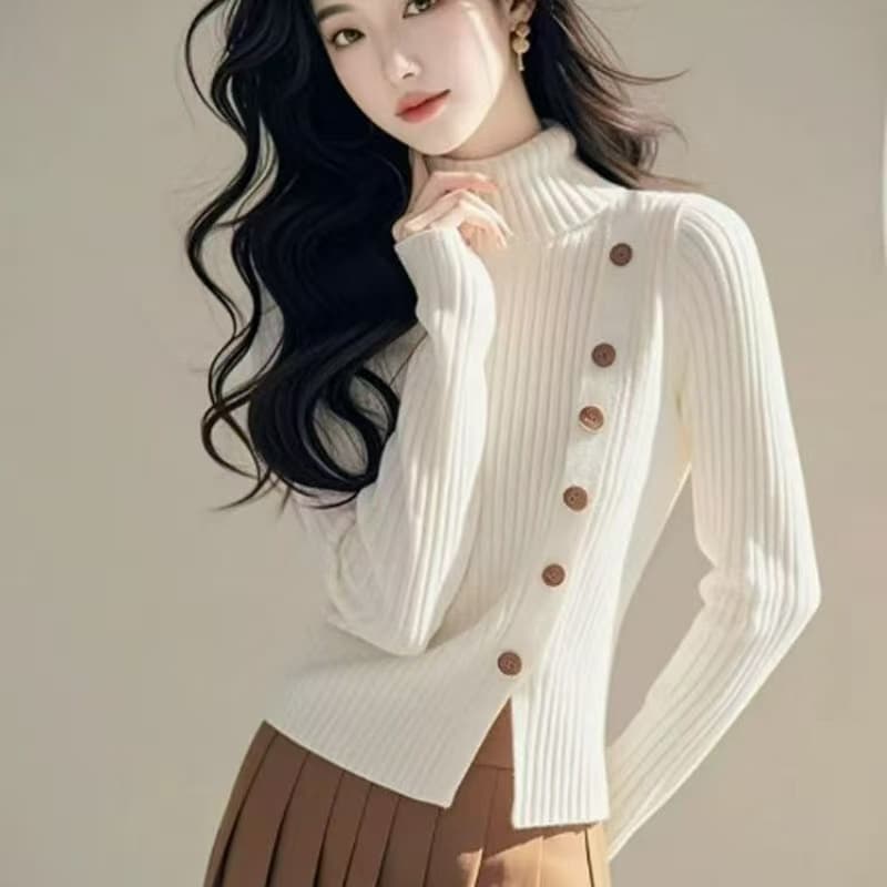 한 부서 chic 화이트 우유 fufu 터틀넥 작은 트임 니트 스웨터 여자 가을 겨울철 패션 작은 대중 Chic 맨위 상세 이미지 5