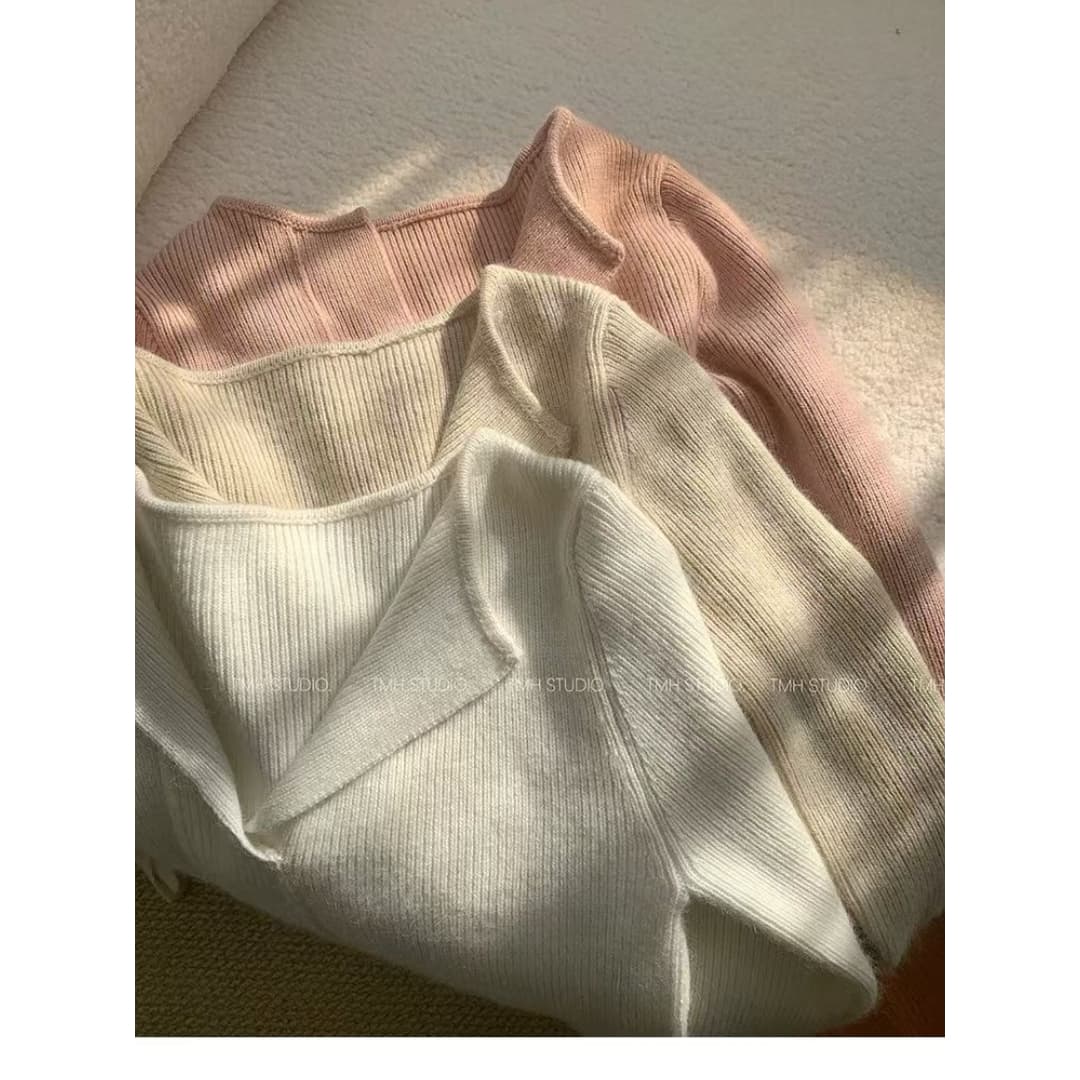 baby 너구리 플러시 양모 폴로 칼라 스웨터 여성 겨울 몸매 가꾸기 긴팔 니트 맨위 이미지 5