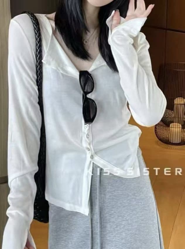 열세 개 여성 의류 한 부서 익스트림 제인 색상 버클 오픈 가디건 디자인 센스 몸매 가꾸기 슬림해 보이는 통기성 다용도 주간 실크 자외선 차단 작은 셔츠 상세 이미지 3