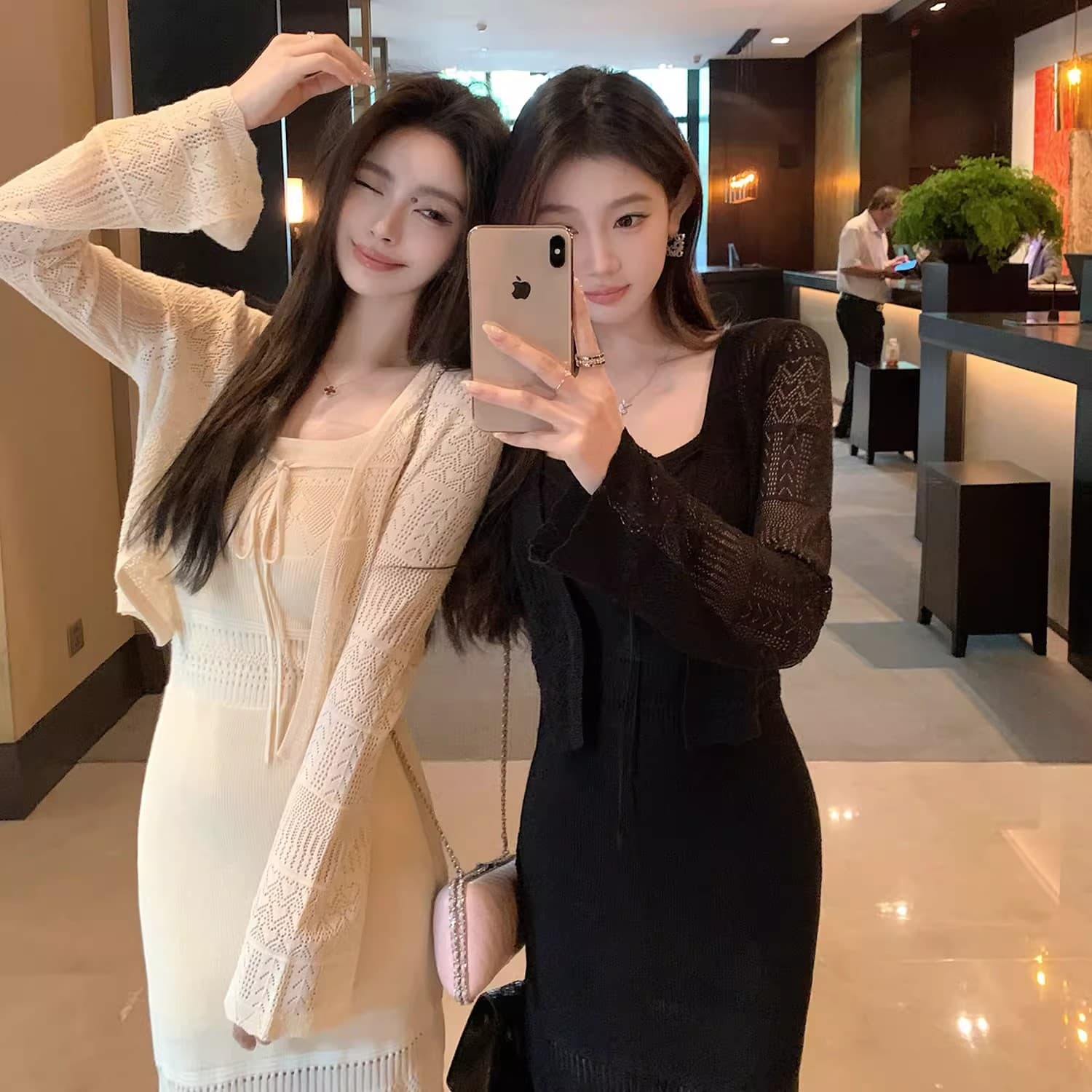 lilylikes 여름 오래된 돈 휴가 센스 상쾌 부드러운 마 센스 홀로우 아웃 조끼 스커트 오픈 가디건 투피스 세트 상세 이미지 1