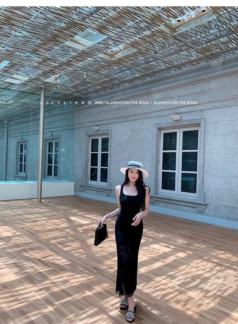 lilylikes 여름 오래된 돈 휴가 센스 상쾌 부드러운 마 센스 홀로우 아웃 조끼 스커트 오픈 가디건 투피스 세트 상세 이미지 11