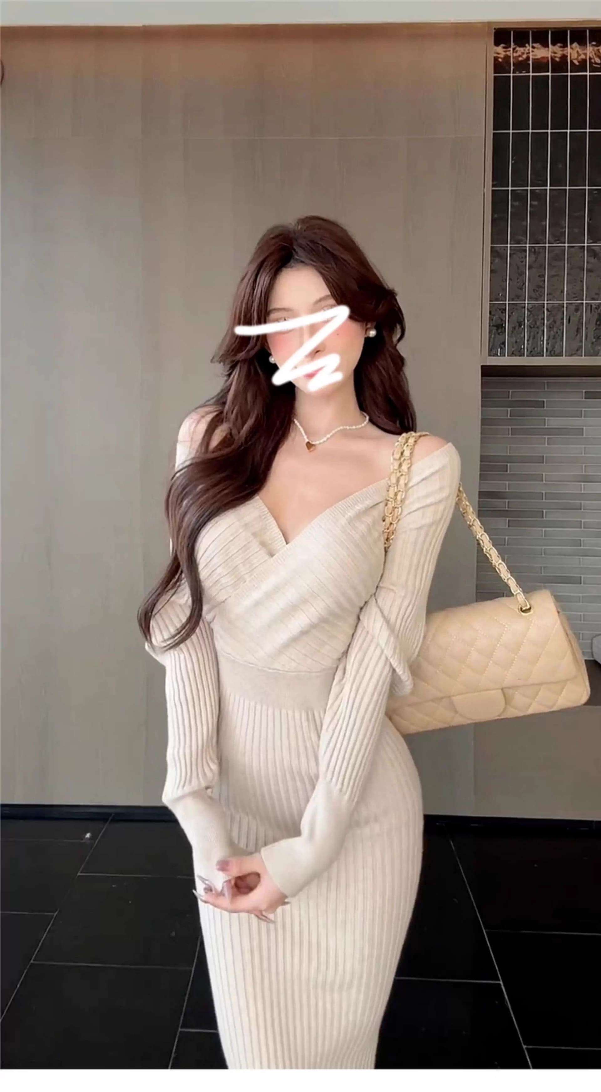 2026 새로운 로얄 자매 바람 품격 V넥 니트 드레스 아이들 가을 겨울철 핑크색 타이트 스커트 인사이드 가져 가라. 롱 스커트 상세 이미지 12