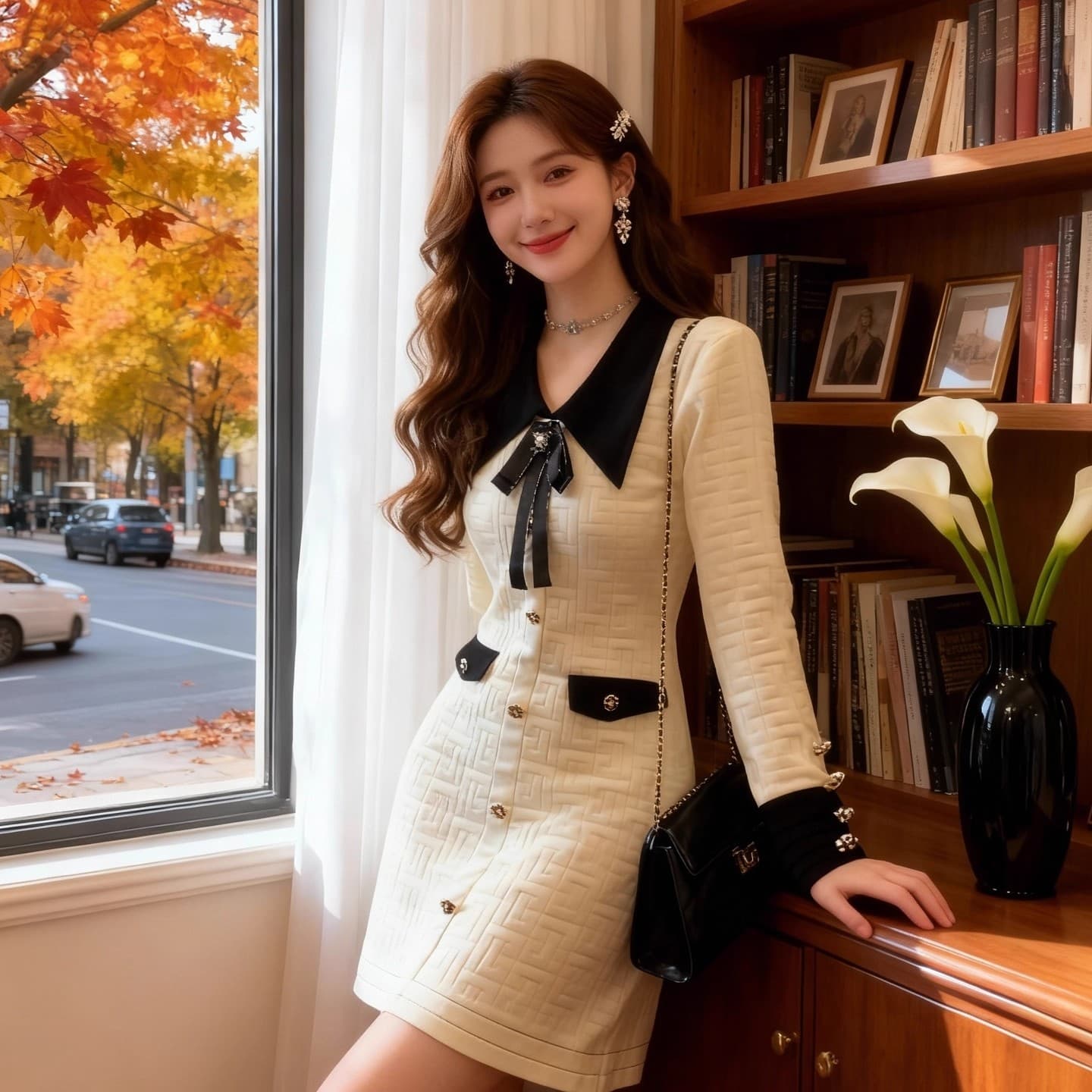 명문 여성 팬 품격 느긋한 바람 몸매 가꾸기 여성 드레스 2026 가을 겨울 패션 나비 매듭 만나는 니트 원피스 아이들 상세 이미지 1
