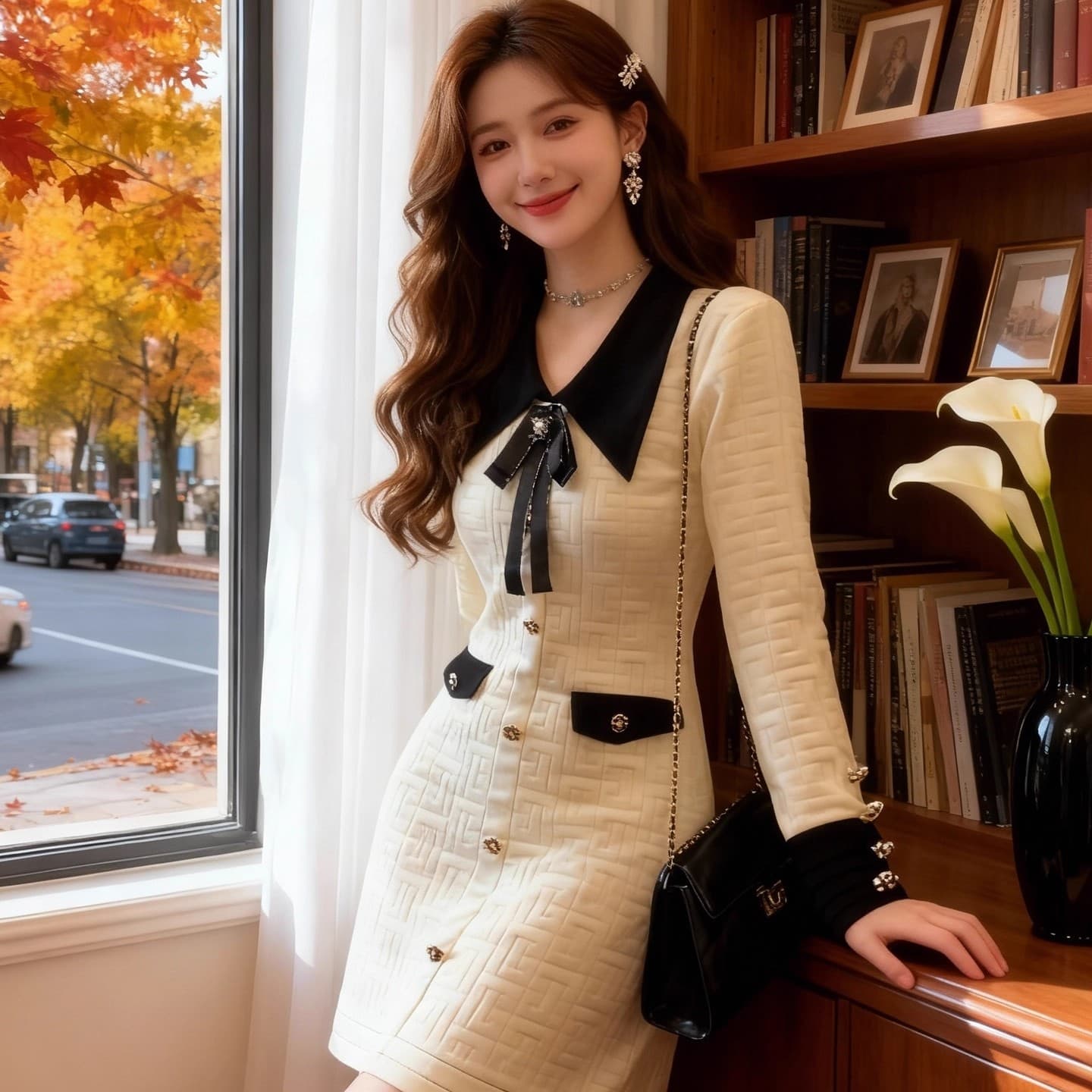 명문 여성 팬 품격 느긋한 바람 몸매 가꾸기 여성 드레스 2026 가을 겨울 패션 나비 매듭 만나는 니트 원피스 아이들 상세 이미지 5