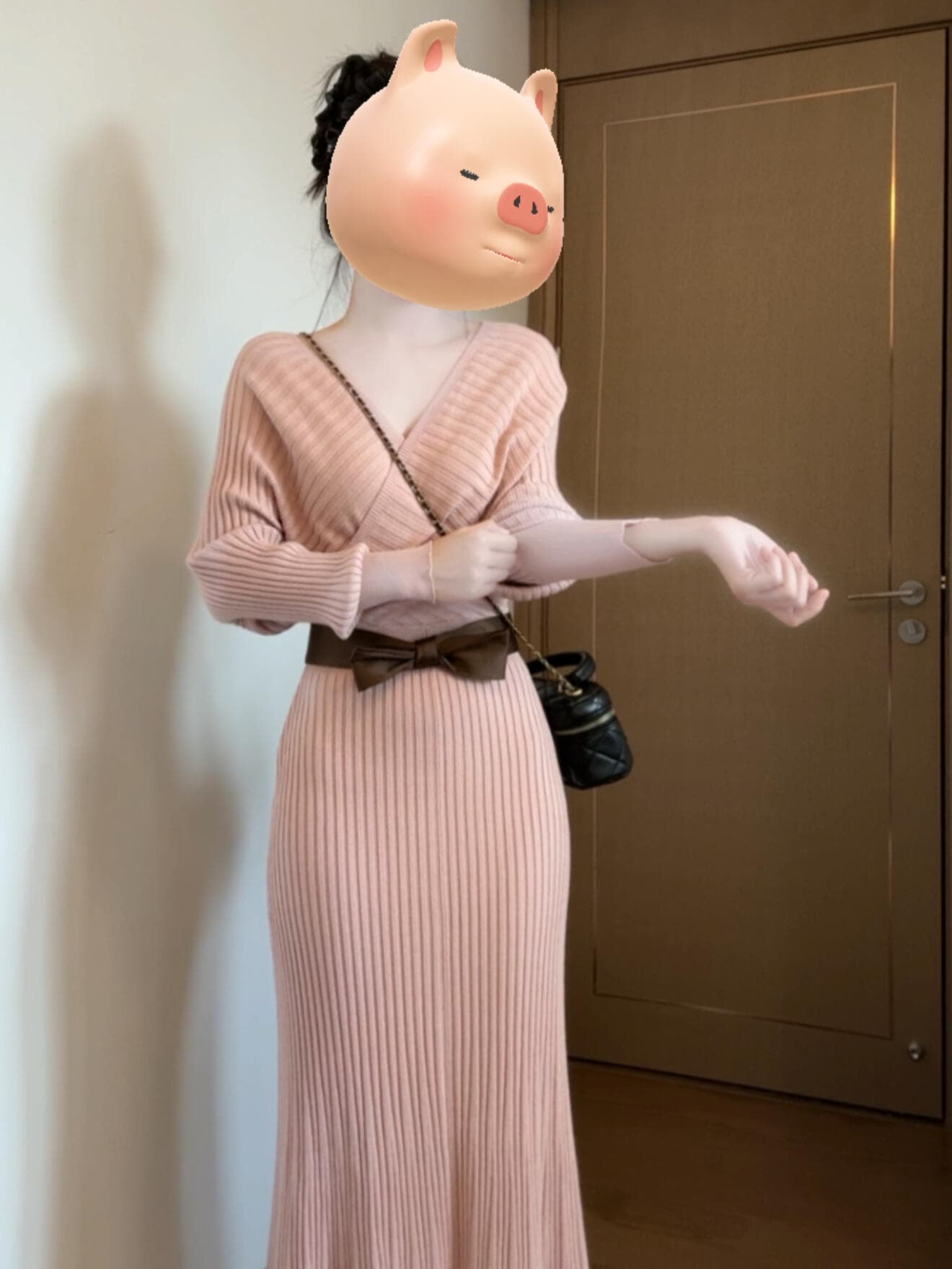 하트 비트 연애 편지 가을 한 부서 섹시함 핫걸 명문 여성 품격 V넥 니트 드레스 상세 이미지 8
