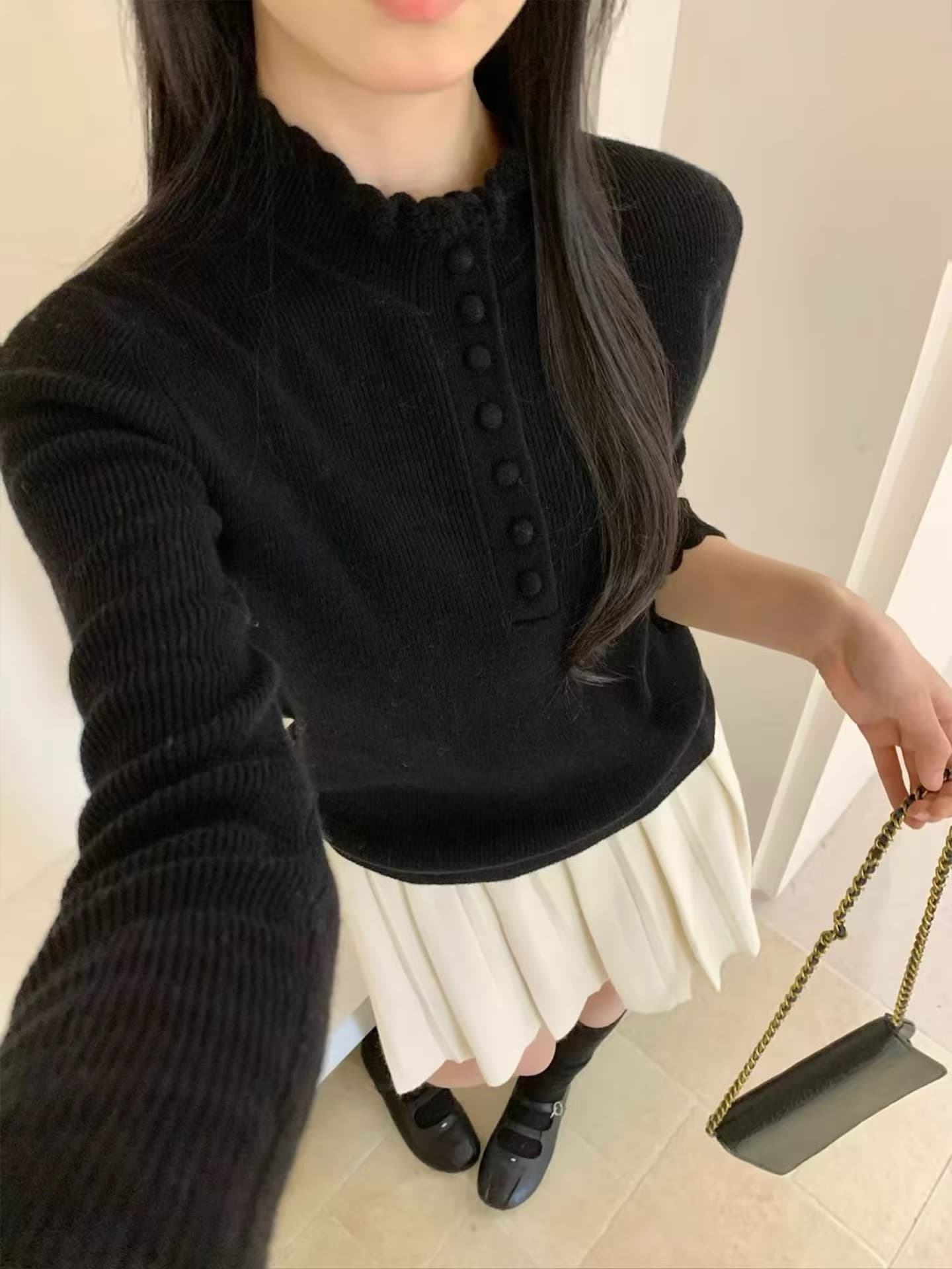 한 부서 회색 레이스 반하이넥 니트 기본 셔츠 여성 가을 겨울 디자인 센스 작은 대중 스웨터 인사이드 가져 가라. 긴팔 맨위 이미지 2