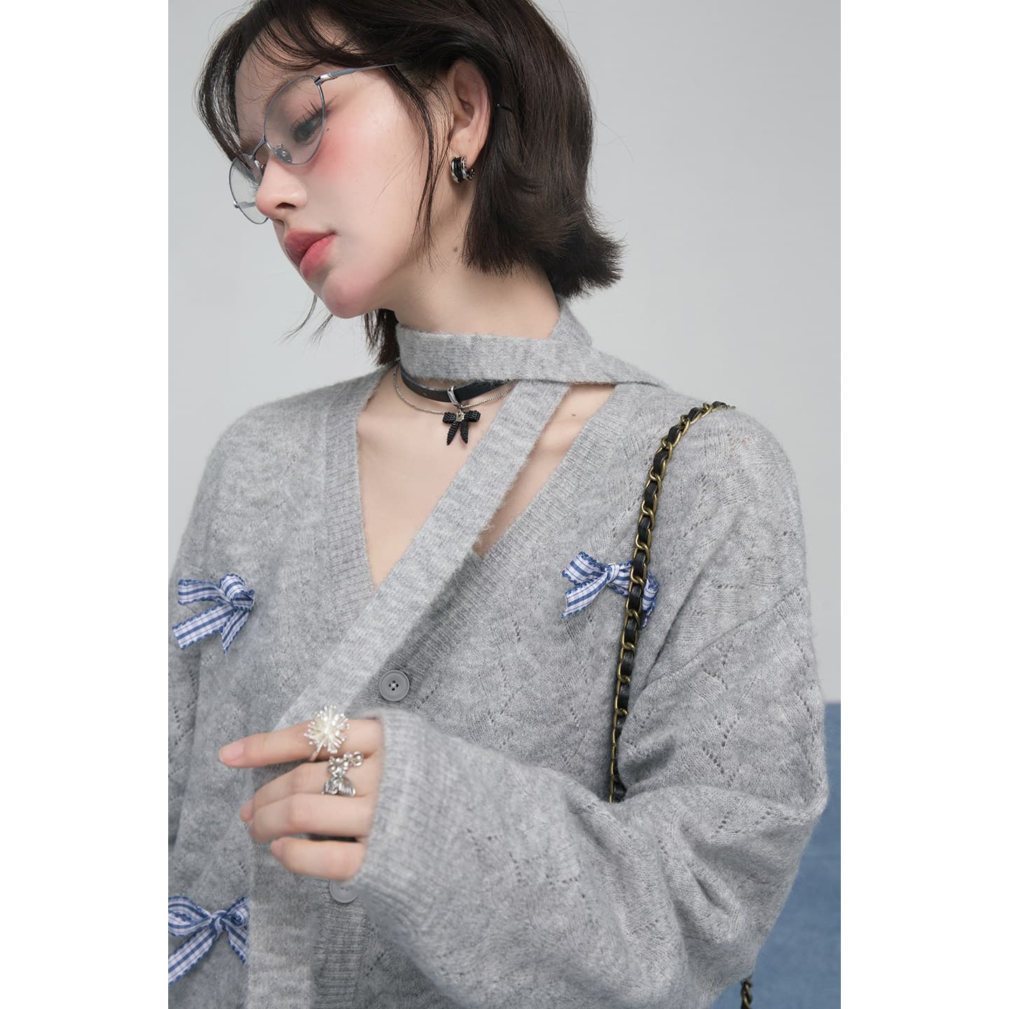 oneofuuu 작은 키 袅 그을음 나비 매듭 프릴 모직물 오픈 가디건 자이언트 잘 생긴 ~ 중 착용 가져 가라. 상세 이미지 7