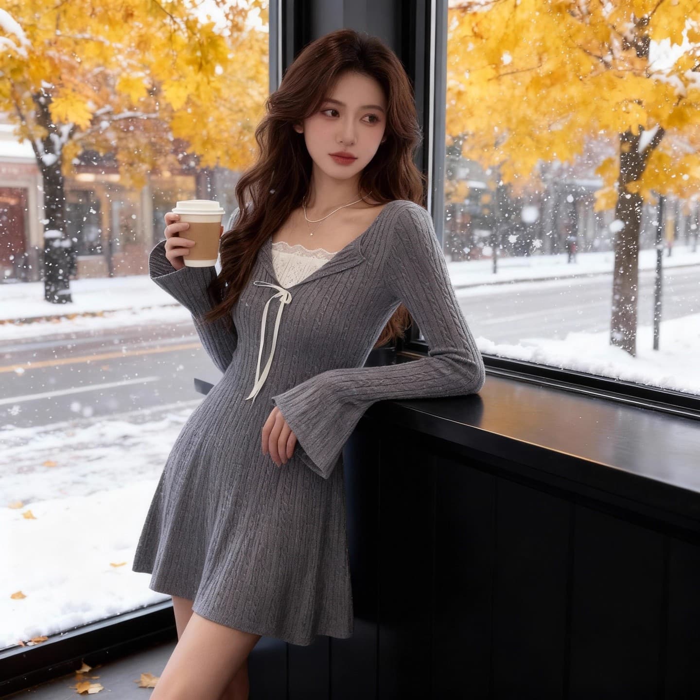 해군 칼라 프랑스식 여성 드레스 2026 가을 겨울 새로운 디자인 센스 외국 가스 허리 수축 슬림해 보이는 한국 스타일 작은 치마 이미지 3