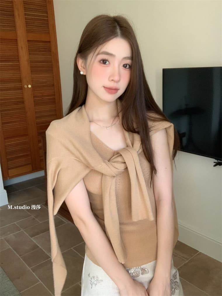 2026 가을 새로운 패션 니트 오픈 가디건 투피스 세트 한 부서 바람 부드러운 다용도 맨위 이른 가을 작은 키 섹션 상세 이미지 1