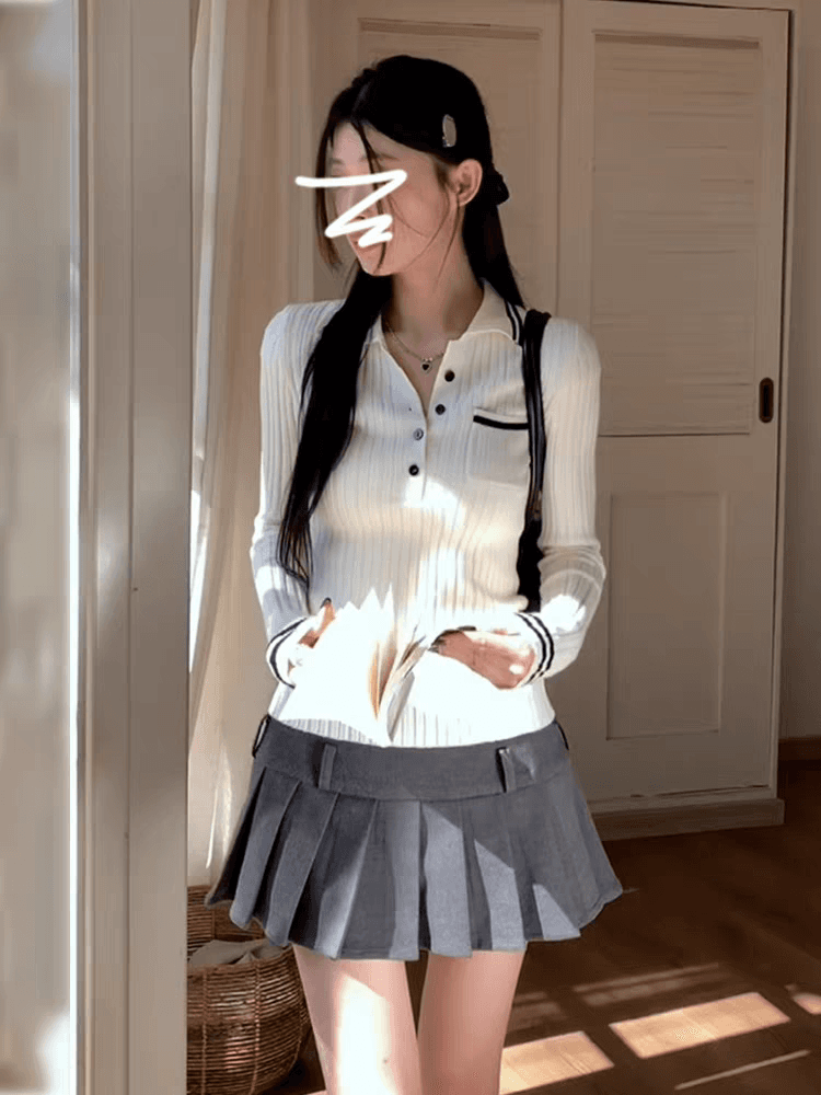한 부서 레트로 배색 POLO 칼라 인사이드 가져 가라. 니트 스웨터 여성 2026 이른 가을 고급 센스 몸매 가꾸기 슬림해 보이는 다용도 맨위 이미지 4
