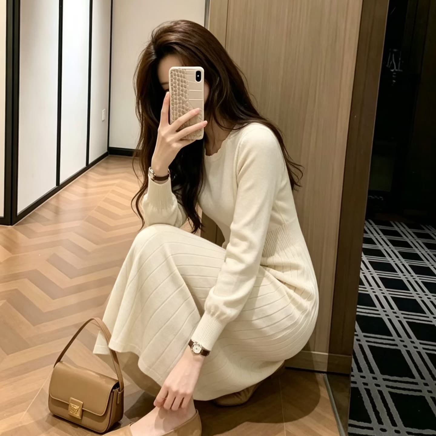 고급 센스 품격 화이트 여성 드레스 2026 여름 새로운 허리 수축 플리츠 롱 스커트 작은 키 출퇴근 착용 가져 가라. 이미지 2