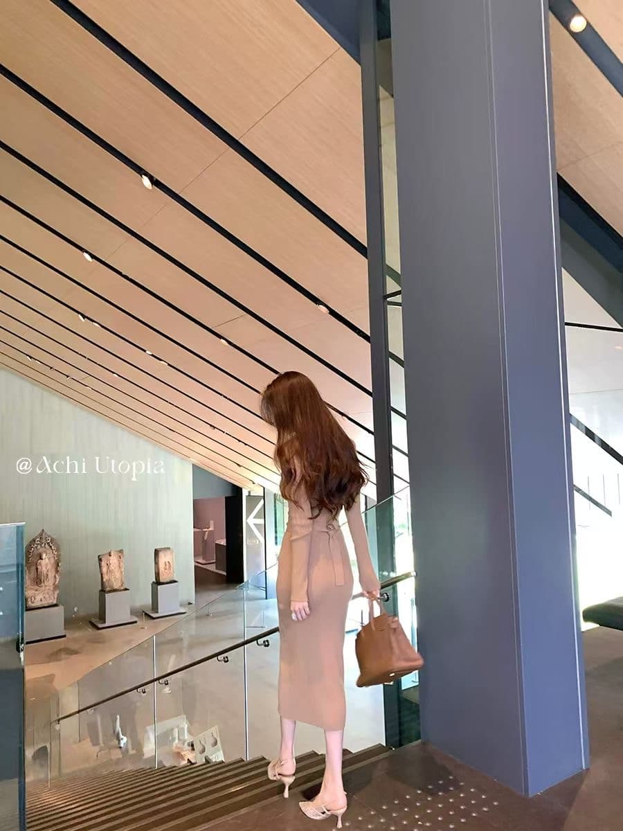 대 또한 수영장 양모 V넥 니트 여성 드레스 가스 질감 허리 수축 타이트 스커트 롱 스커트 몸매 가꾸기 바지 스커트 상세 이미지 1