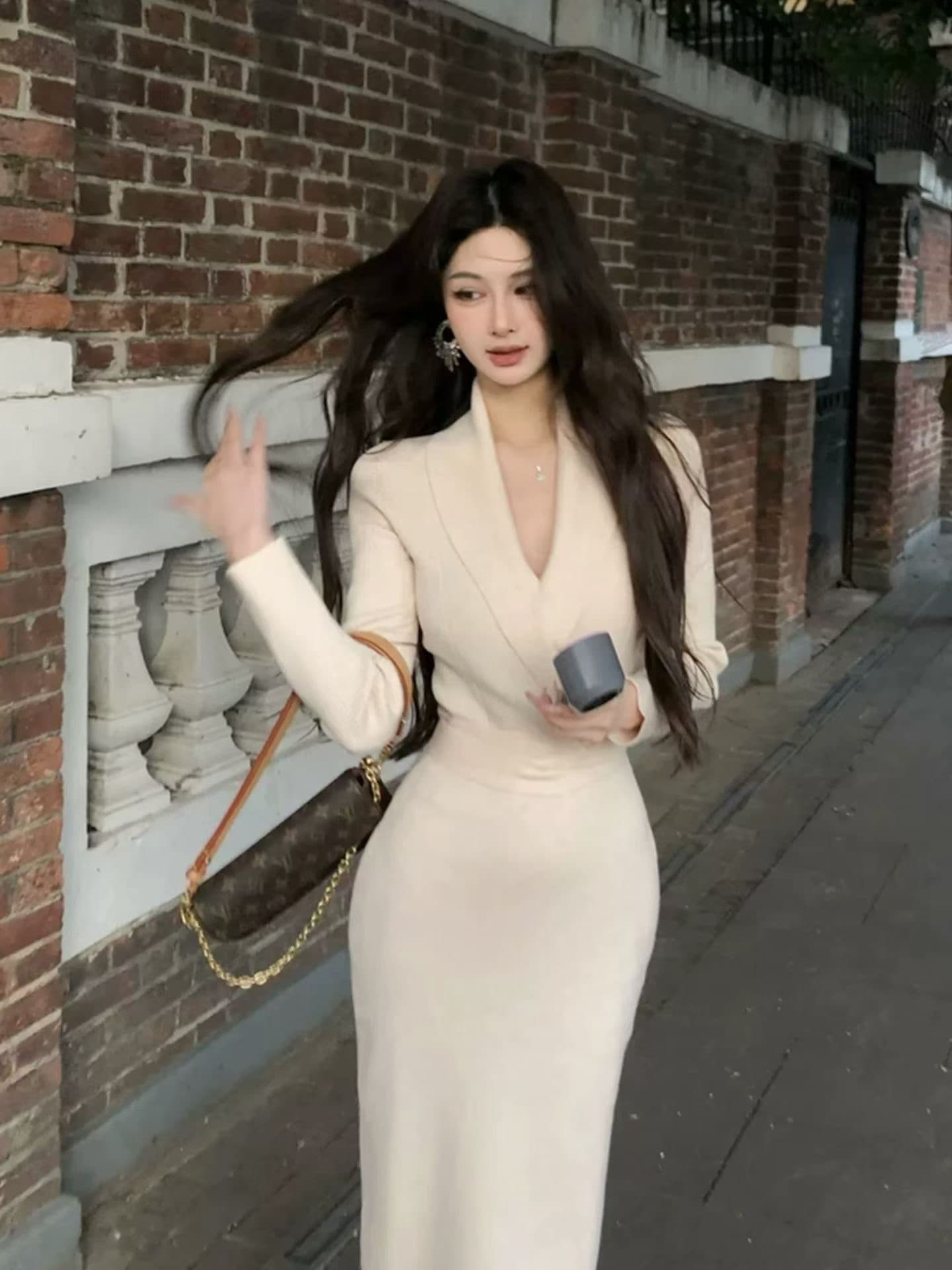 대 또한 수영장 양모 V넥 니트 여성 드레스 가스 질감 허리 수축 타이트 스커트 롱 스커트 몸매 가꾸기 바지 스커트 상세 이미지 6