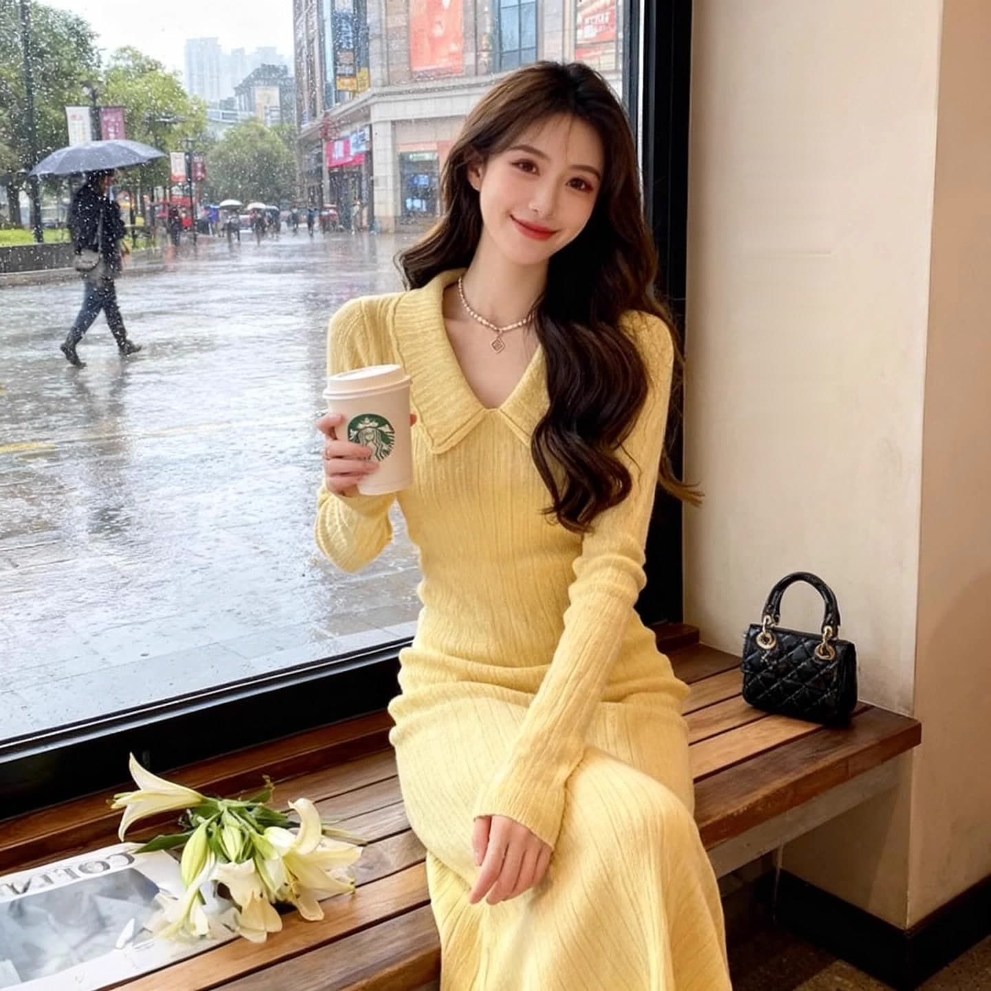 POLO 칼라 니트 여성 드레스 2026 가을 겨울철 한 부서 분위기 센스 프랑스식 빛 요리 한 품격 무릎 아래 길다 치마 이미지 5