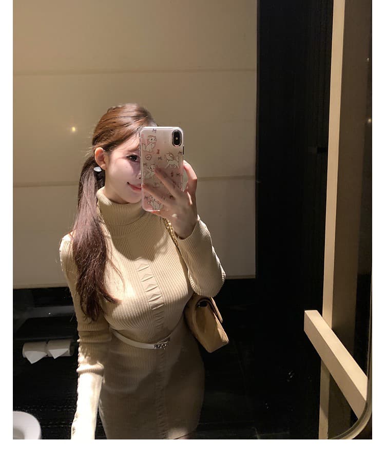 한국 m900 터틀넥 스웨터 니트 드레스 가을 겨울 폭발 이른 가을 품격 허리 수축 섹시함 홍콩 스타일 타이트 스커트 상세 이미지 1