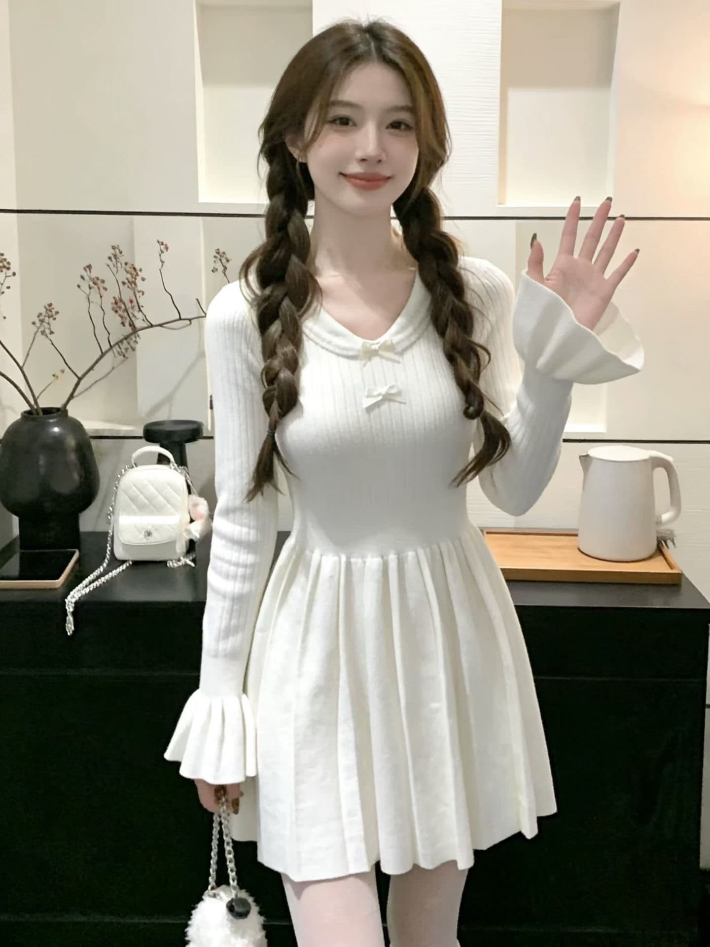 theture 乖離 달콤한 마음 니트 인사이드 가져 가라. 몸매 가꾸기 슬림해 보이는 여성 드레스 가을 겨울 허리 수축 품격 미니 스커트 새로운 상세 이미지 6