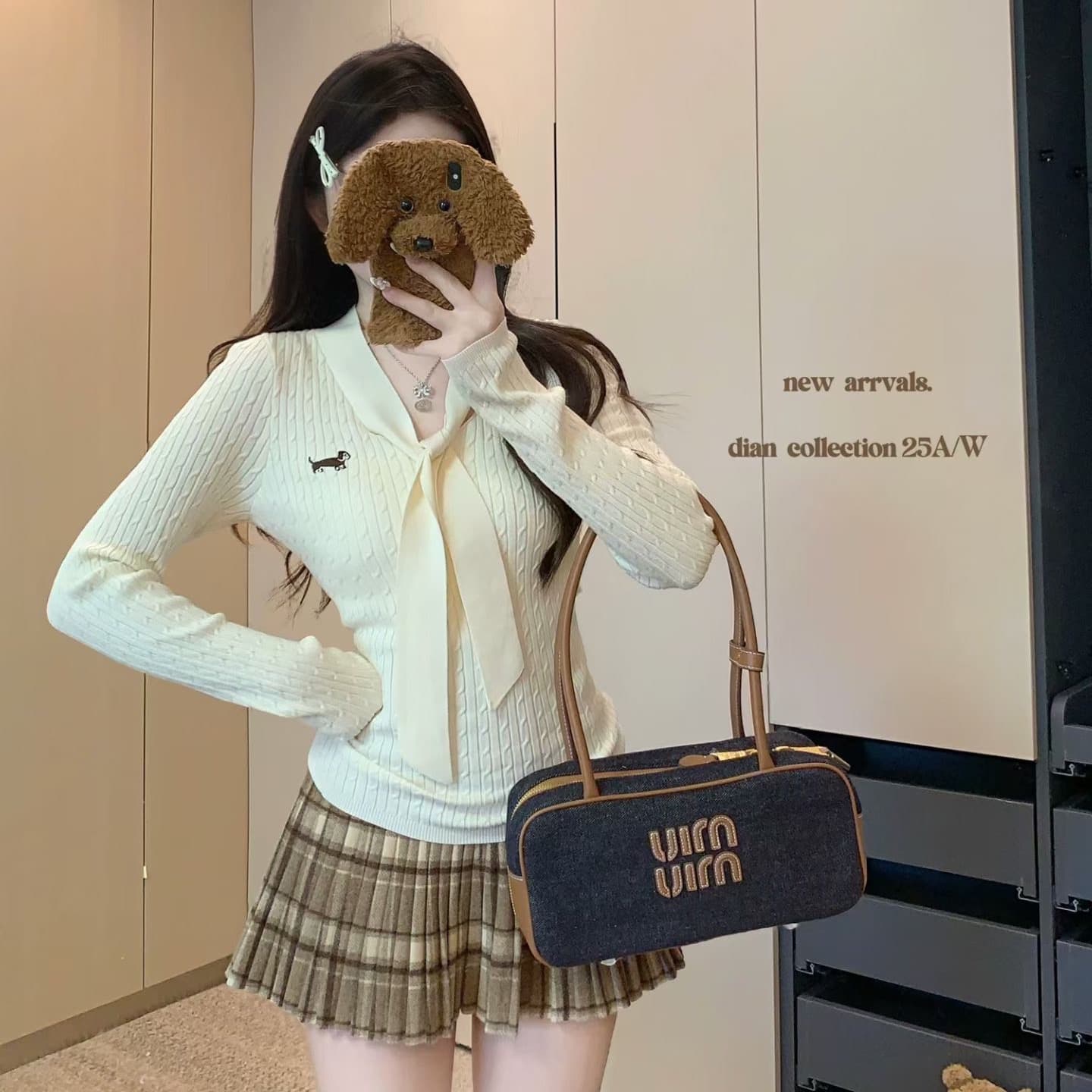 가을 겨울 한국 스타일 품격 몸매 가꾸기 V넥 레이스업 꽈배기 닥스 훈트 앤디 플러시 니트 스웨터 스웨터 이미지 3
