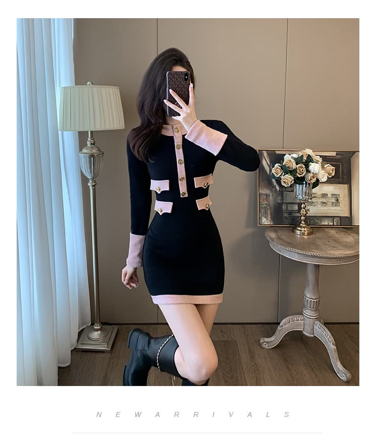 한국 부유 한 가족 천 골드 홍콩 스타일 그는 벤 바람 작은 검은 드레스 작은 키 로얄 자매 바람 작은 샤넬 스타일 니트 스웨터 드레스 상세 이미지 6