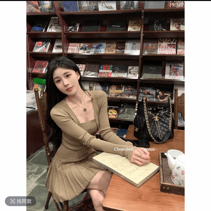 그는 아침 전체 집합 ootd 착용 가져 가라. 세트 여성 짧은 니트 몸매 가꾸기 오픈 가디건 맨위 한 마디 플리츠 슬립 드레스