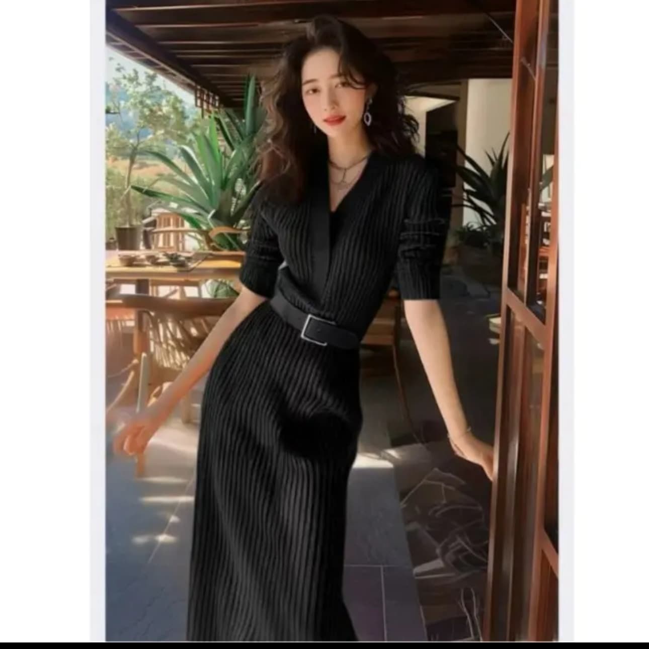 빨간색 니트 드레스 2026 새해 새로운 가을 의상 품격 고급 센스 허리 수축 롱 스커트 프랑스식 치마 여성 의류 이미지 2