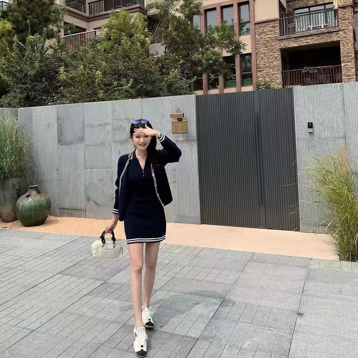 느긋한 약화 된 양모 몸매 가꾸기 치마 모직물 오픈 가디건 세트 상세 이미지 6