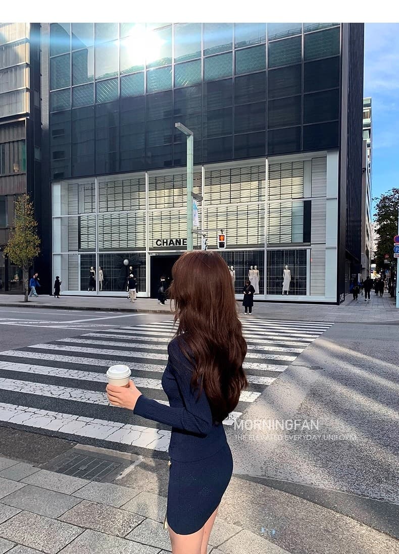 안녕하세요. 팬 팬 사자 머리 골드 버클 니트 카디건 코트 조끼 타이트 스커트 반신 스커트 여성 가을 3종 세트 상세 이미지 18