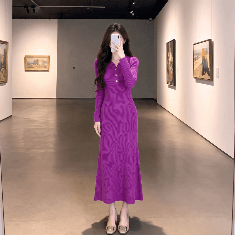 한 부서 작은 샤넬 스타일 품격 니트 드레스 2026 가을 겨울 새로운 다용도 로얄 자매 데이트 만나는 롱 스커트 상세 이미지 6
