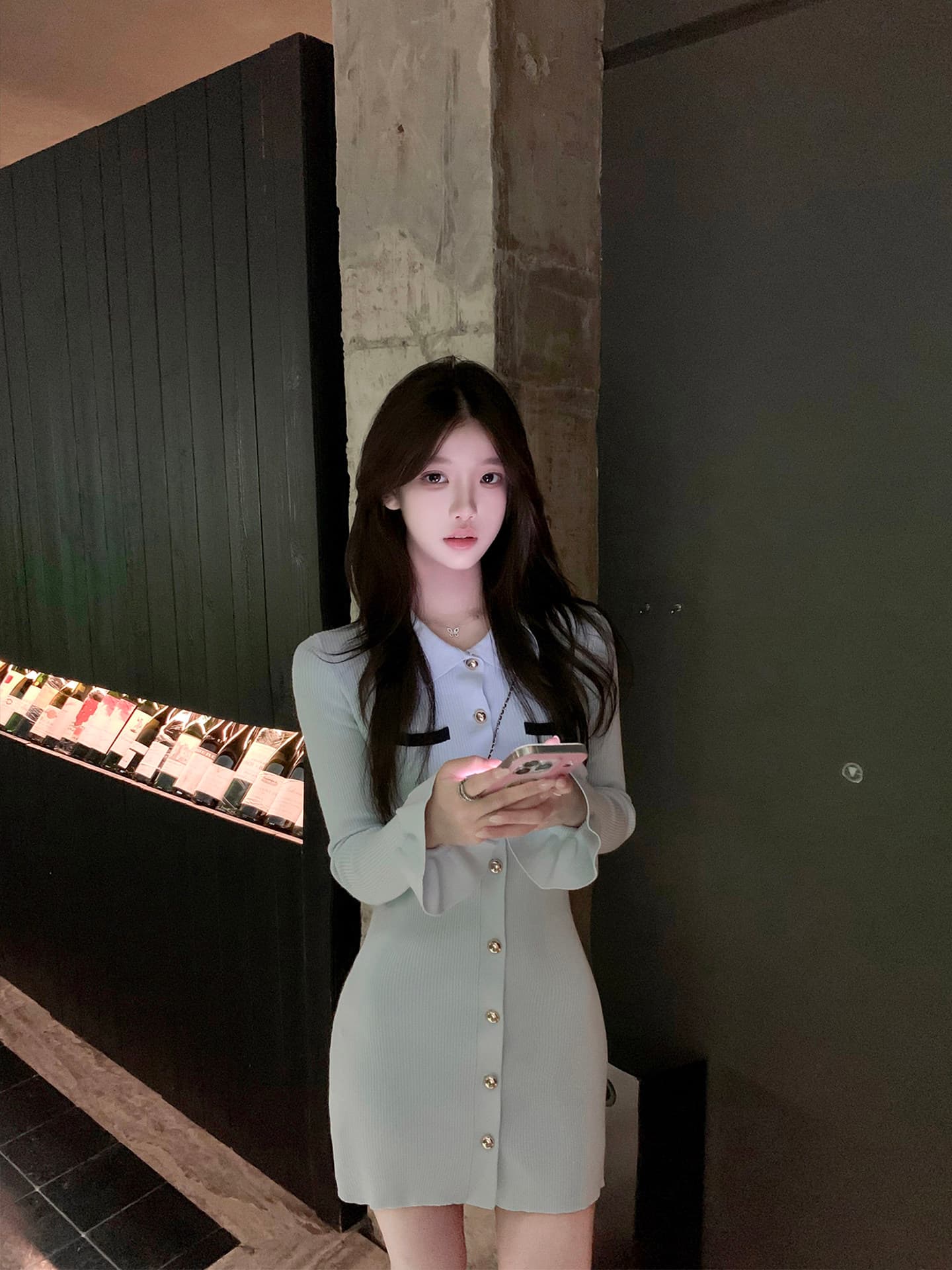 만약 언어 맞춤 Jiaojiao 여자 친구 sef 조상 거위 나팔 소매 드레스 품격 명문 여성 하이웨이스트 몸매 가꾸기 스웨터 드레스 이미지 2