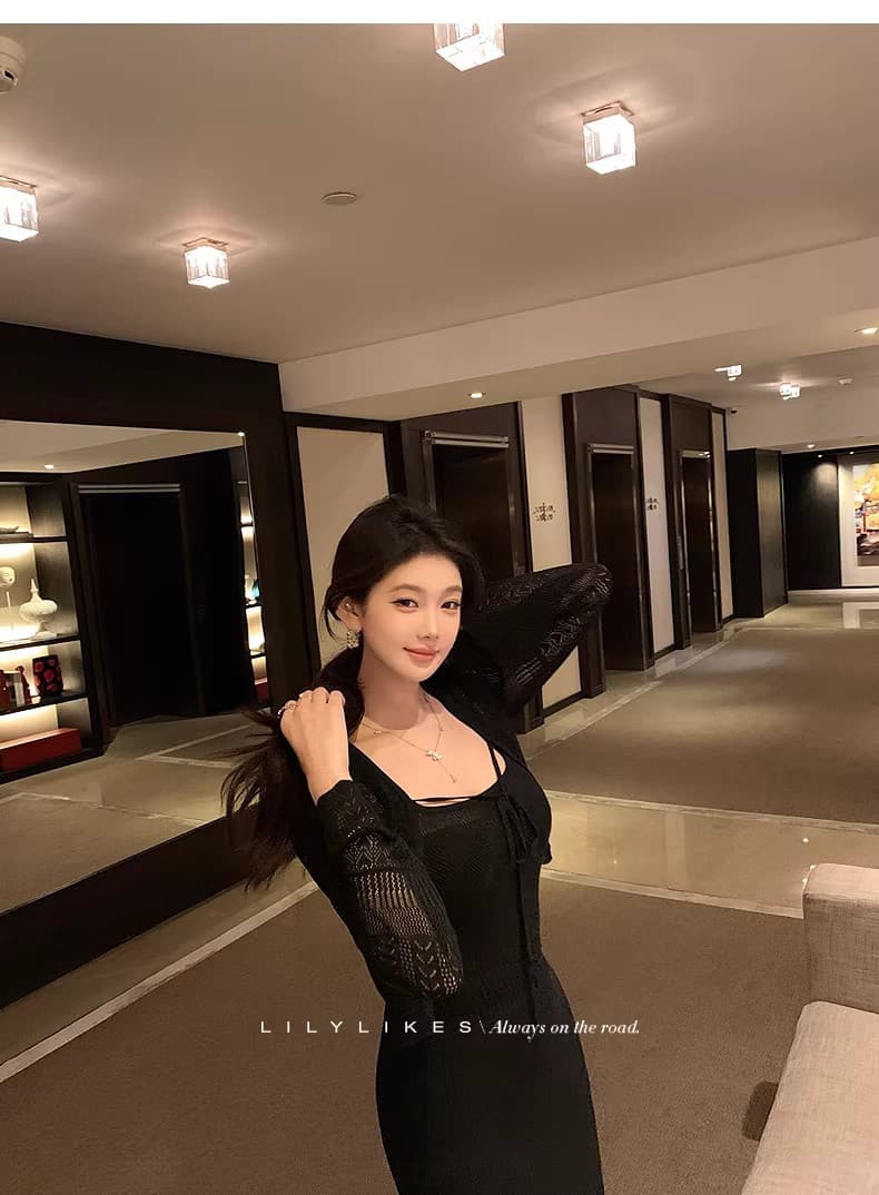 lilylikes 여름 오래된 돈 휴가 센스 상쾌 부드러운 마 센스 홀로우 아웃 조끼 스커트 오픈 가디건 투피스 세트 상세 이미지 19