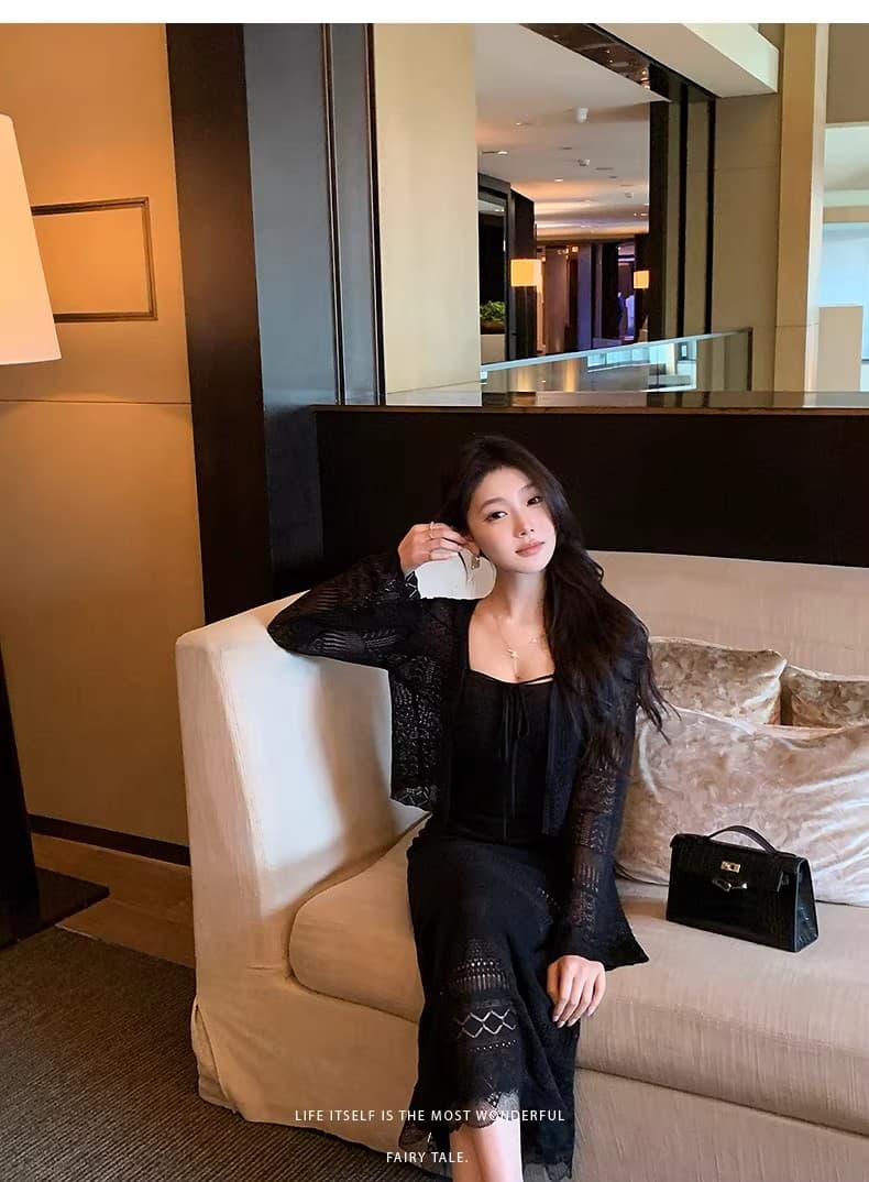 lilylikes 여름 오래된 돈 휴가 센스 상쾌 부드러운 마 센스 홀로우 아웃 조끼 스커트 오픈 가디건 투피스 세트 상세 이미지 24