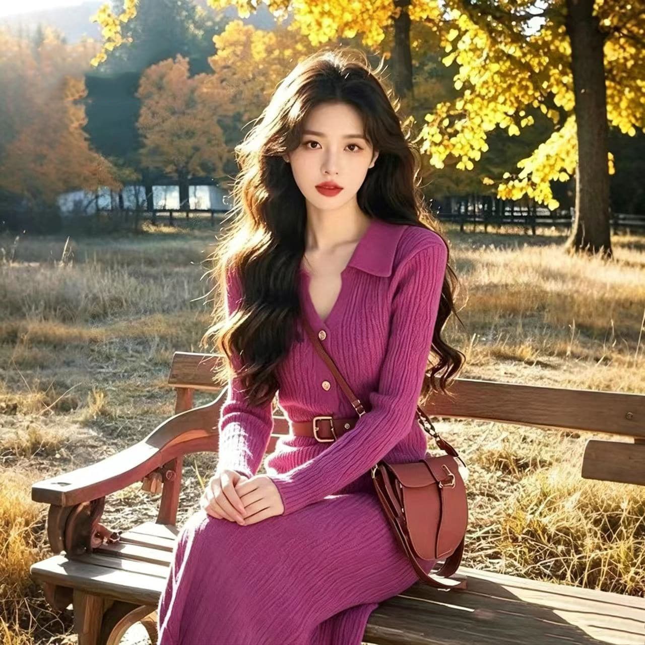 작은 샤넬 스타일 슈퍼 잘 생긴 로즈 레드 V넥 니트 여성 드레스 가을 겨울 품격 허리 수축 인사이드 가져 가라. 만나는 스웨터 드레스 상세 이미지 2