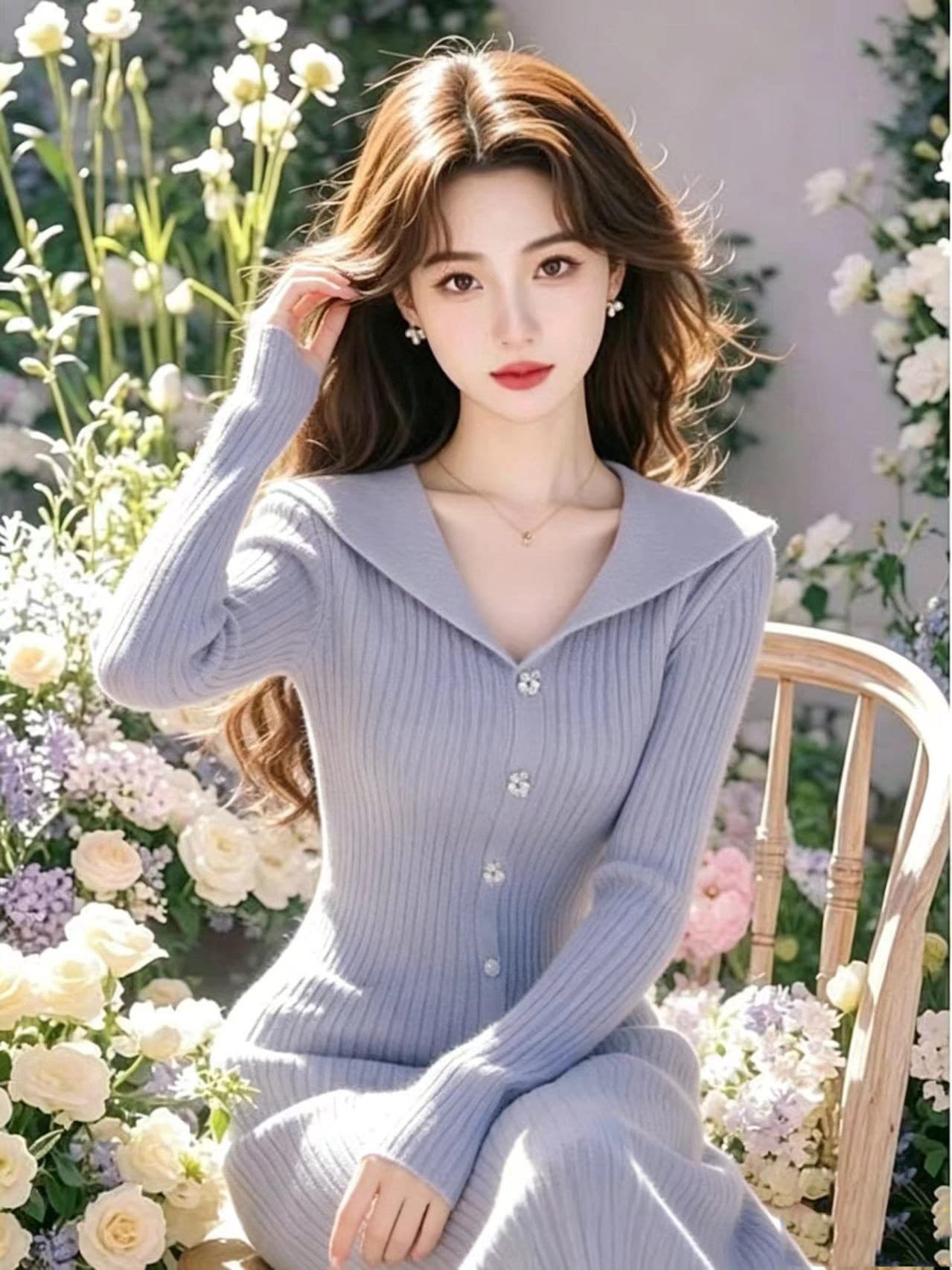 한국 작은 샤넬 스타일 슈퍼 잘 생긴 아름다운 V넥 니트 여성 드레스 가을 겨울 고급 센스 허리 수축 만나는 스웨터 드레스 상세 이미지 4