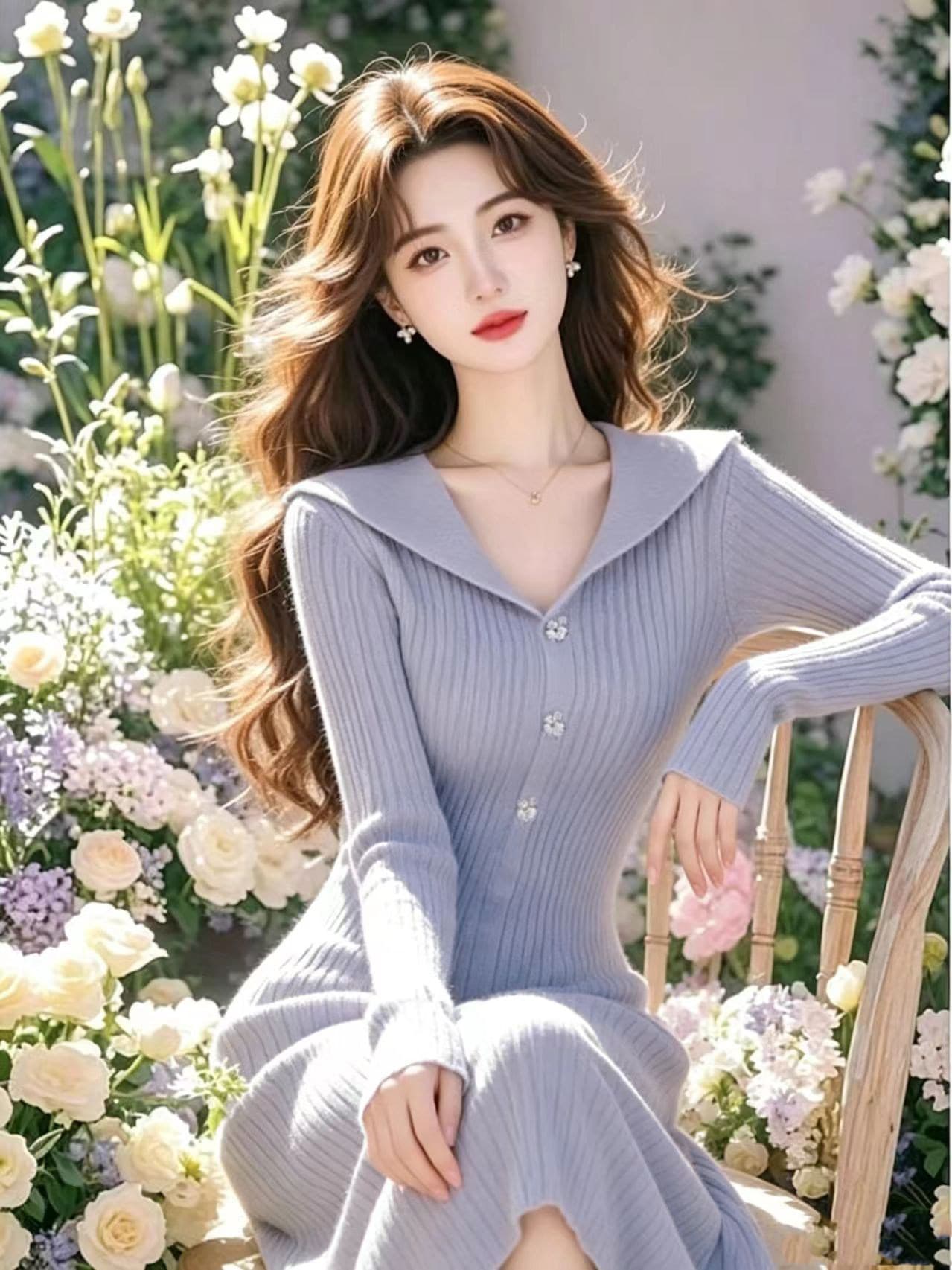 한국 작은 샤넬 스타일 슈퍼 잘 생긴 아름다운 V넥 니트 여성 드레스 가을 겨울 고급 센스 허리 수축 만나는 스웨터 드레스 상세 이미지 9