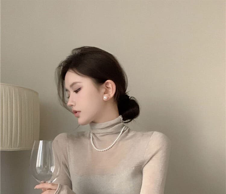 시스루 패치워크 말뚝 더미 칼라 니트 여성 드레스 가을 겨울 작은 키 경기 코트 허리 수축 슬림해 보이는 만나는 타이트 스커트 상세 이미지 14