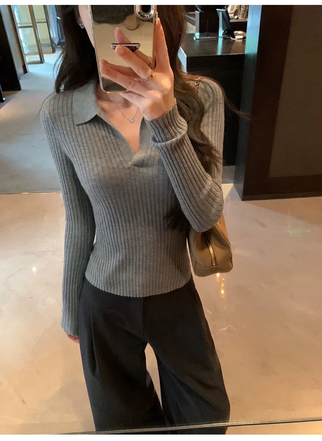 순수한 욕망 POLO 칼라 핫걸 디자인 센스 반팔 맨위 여성 의류 여름 새로운 고유 한 Chic 아름다운 니트 티셔츠 상세 이미지 4