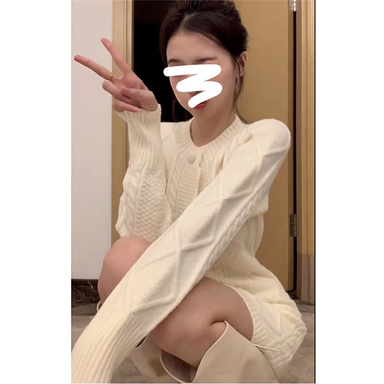 한국 품격 명문 여성 부드러운 숙녀 홍콩 스타일 작은 샤넬 스타일 꽈배기 스웨터 싱글 줄 버튼 드레스 복장 작은 키 상세 이미지 10