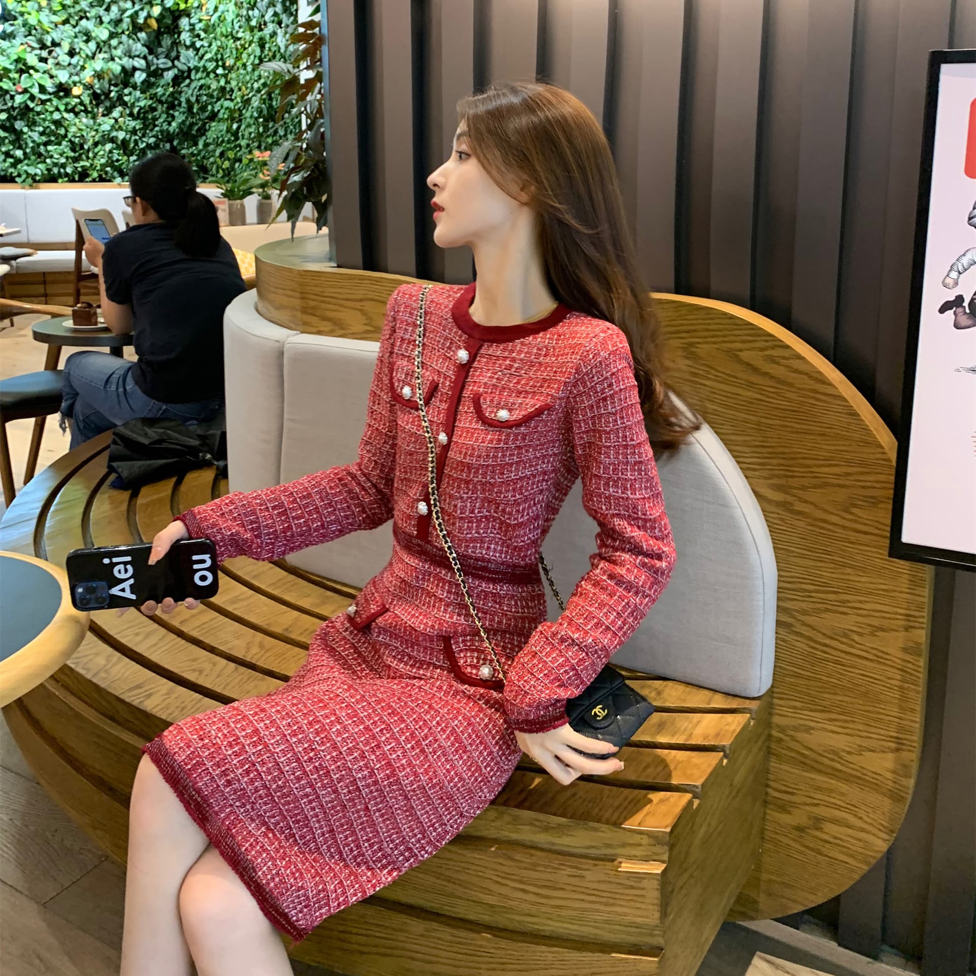한국 작은 샤넬 스타일 고급 센스 명문 여성 품격 니트 스웨터 여성 드레스 가을 겨울 작은 키 허리 수축 타이트 스커트 상세 이미지 1