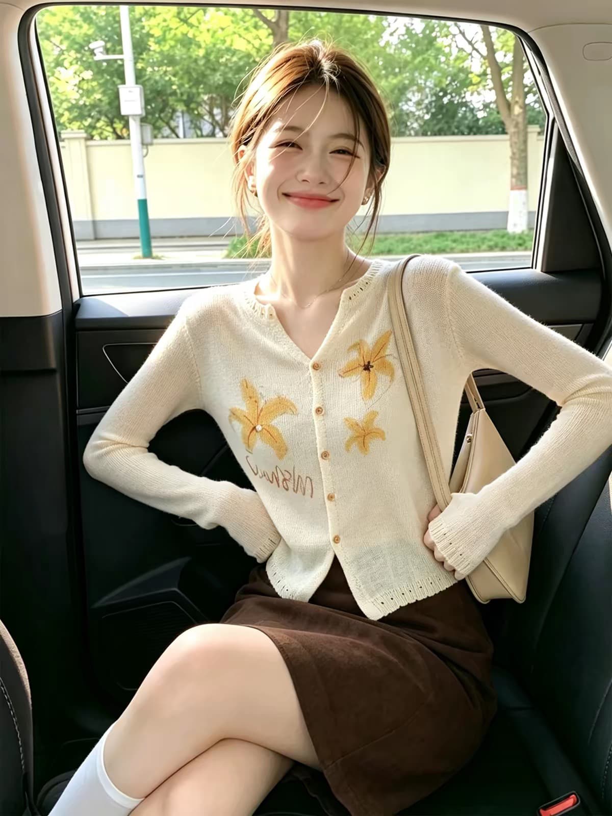 작은 키 연령 감소 살구 색상 니트 오픈 가디건 여성 가을 2026 새로운 슈퍼 잘 생긴 얇은 스타일 재킷 홀로우 아웃 긴팔 맨위 상세 이미지 4