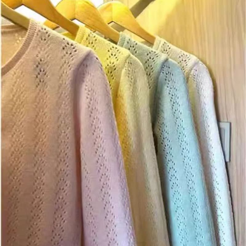 부드러운 달콤한 스타일 핑크색 홀로우 아웃 니트 오픈 가디건 여성 이른 봄 새로운 단추 재킷 작은 키 우유 부서 착용 잡아라. 의류 이미지 5