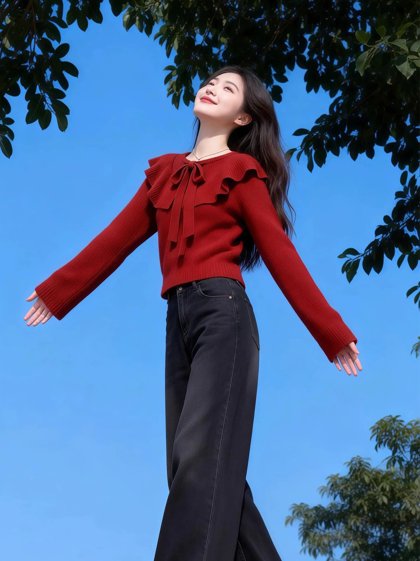 경관 그림 세련된 품격 단색 프릴 스웨터 여자 2026 봄 새로운 작은 키 미니멀리즘 니트 맨위 상세 이미지 7