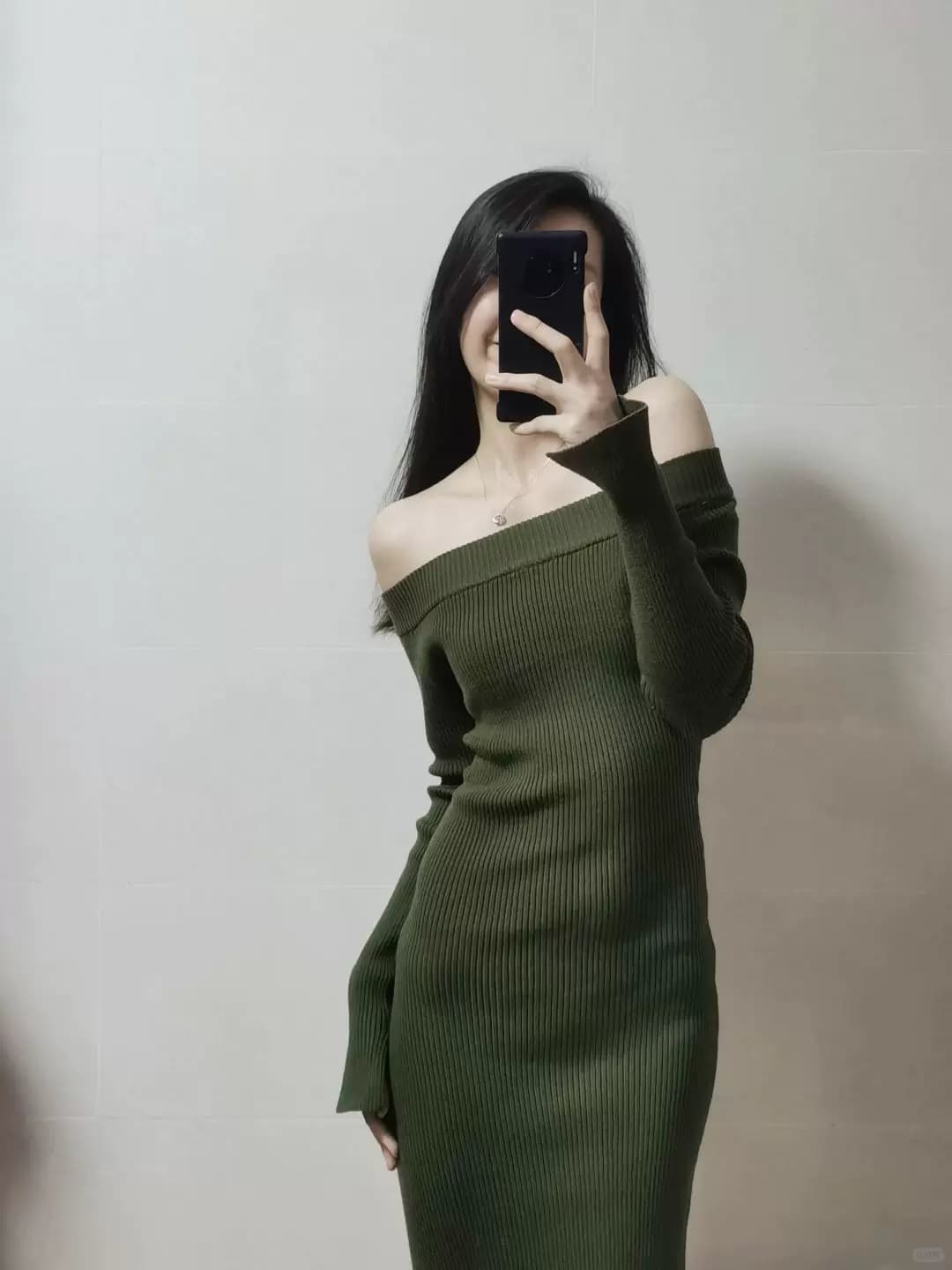 품격 명문 여성 롱 코트 생일 연례 회의 예복 고급 빛 럭셔리 작은 대중 섹시함 오프숄더 니트 드레스 가을 상세 이미지 6