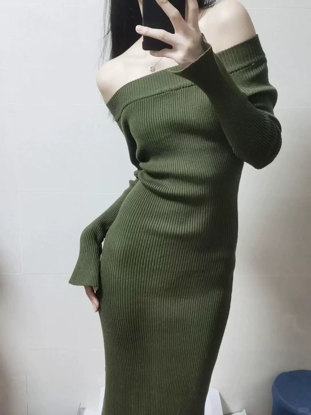 품격 명문 여성 롱 코트 생일 연례 회의 예복 고급 빛 럭셔리 작은 대중 섹시함 오프숄더 니트 드레스 가을 상세 이미지 8